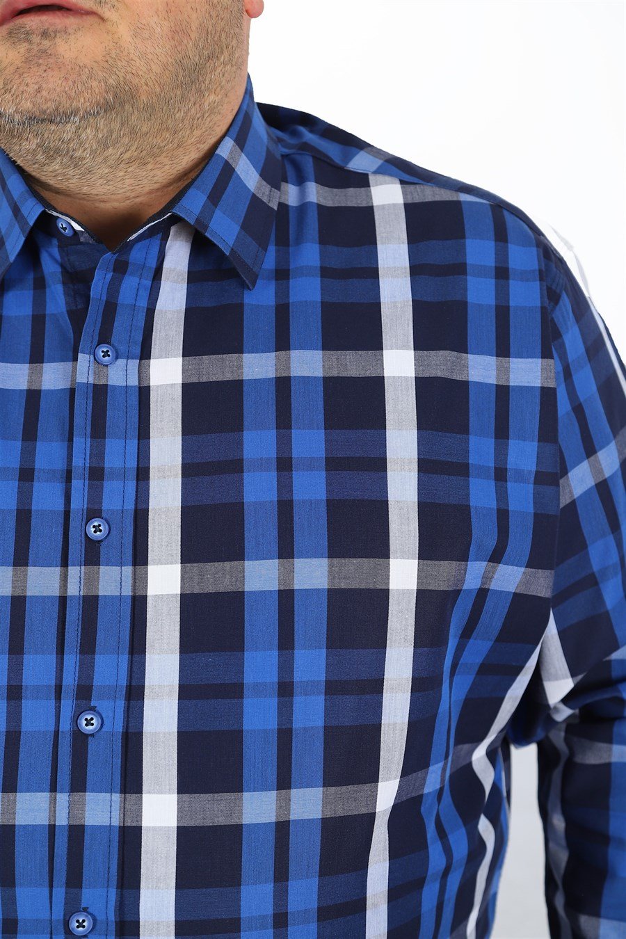 Mocgrande Büyük Beden Erkek Gömlek Colourful Square 23365 LACIVERT