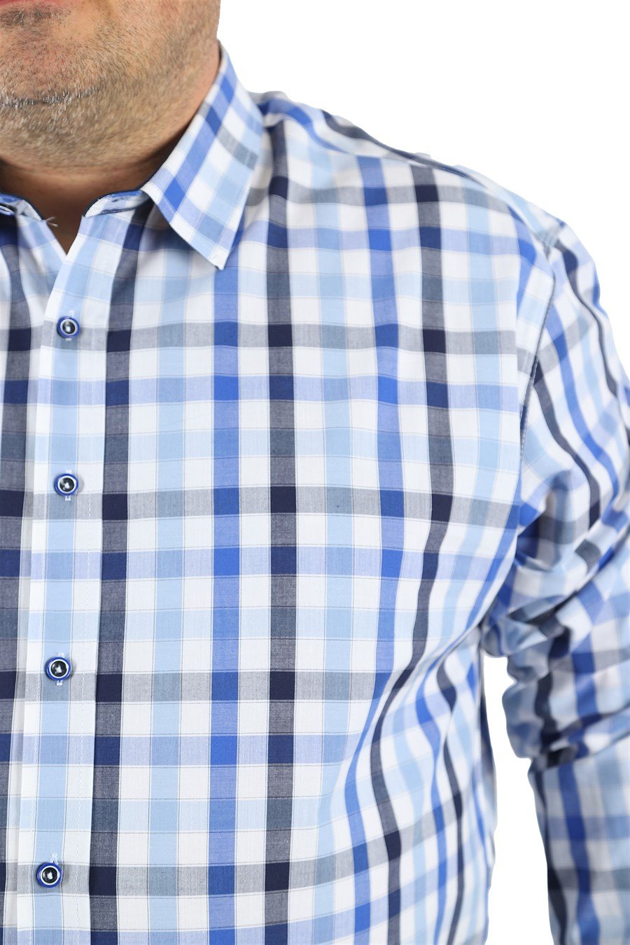 Mocgrande Büyük Beden Erkek Küçük Kareli Gömlek 23361 BEYAZ