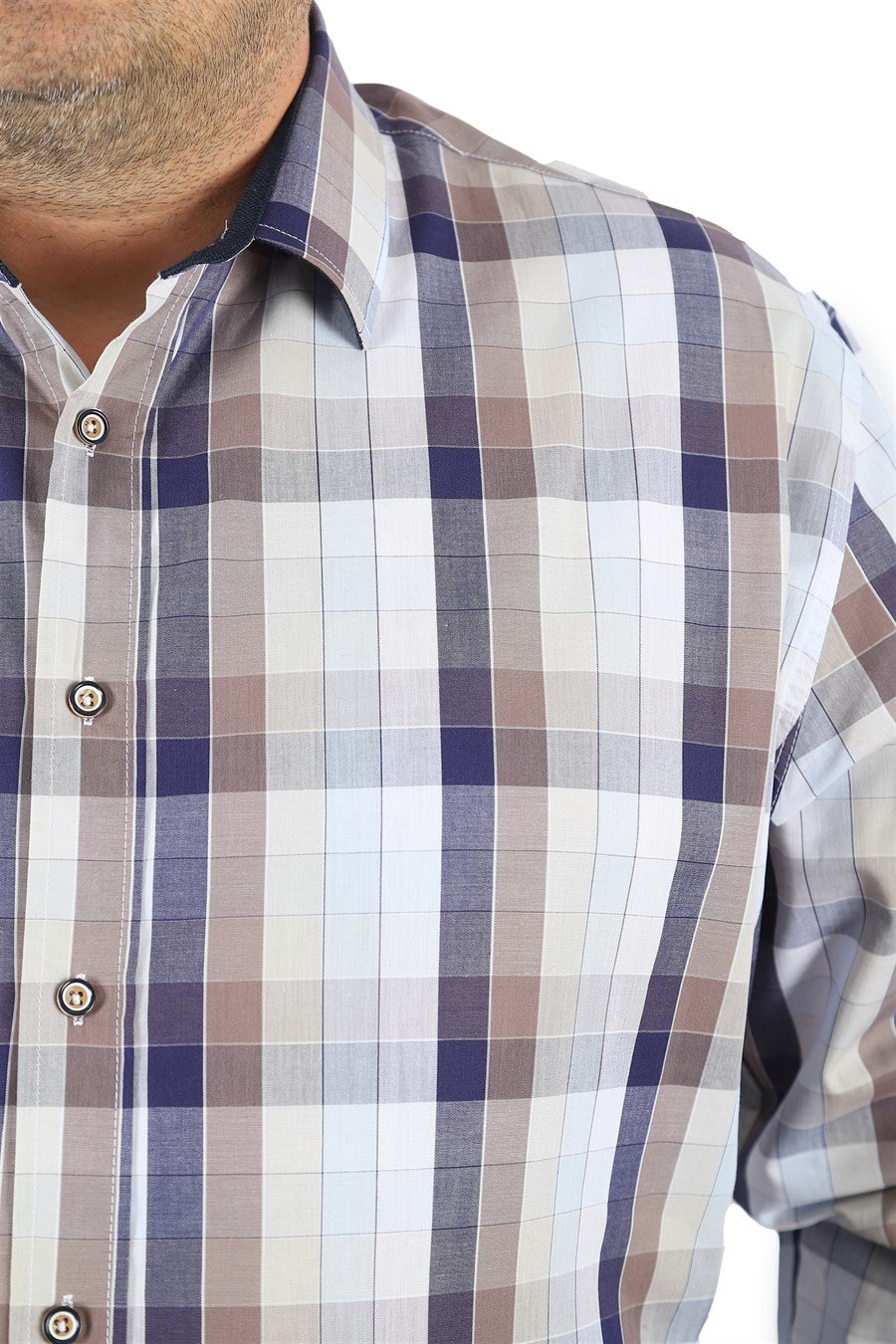 Mocgrande Büyük Beden Erkek Küçük Kareli Gömlek 23361 LACIVERT