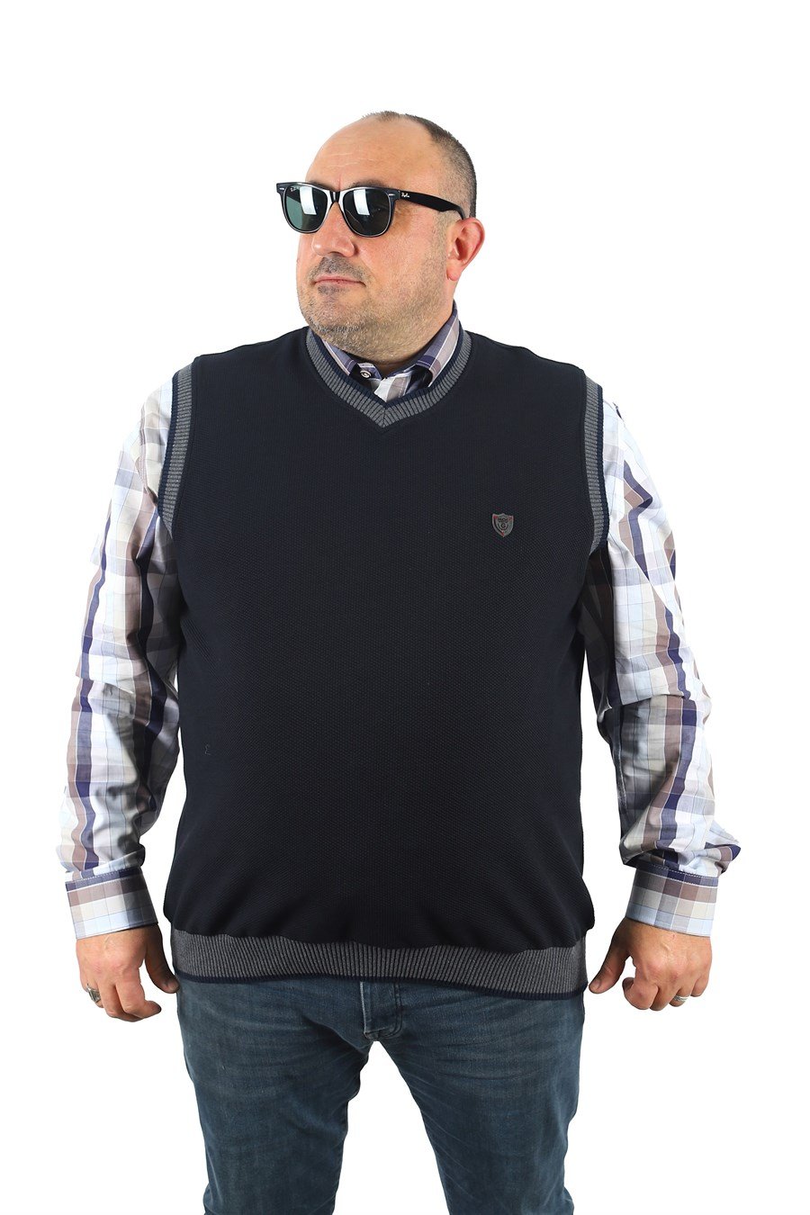 Mocgrande Büyük Beden Erkek Küçük Kareli Gömlek 23361 LACIVERT