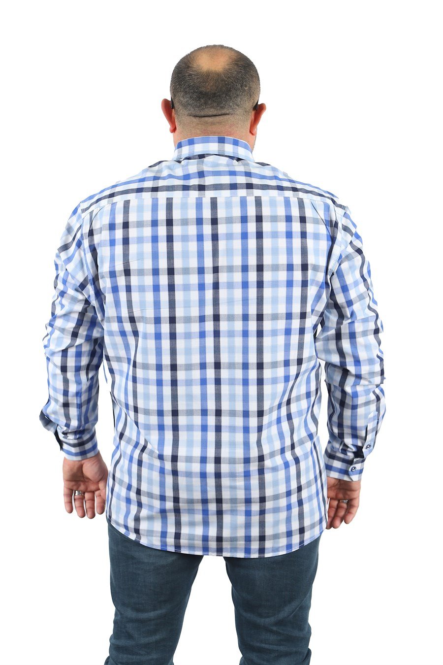 Mocgrande Büyük Beden Erkek Küçük Kareli Gömlek 23361 BEYAZ