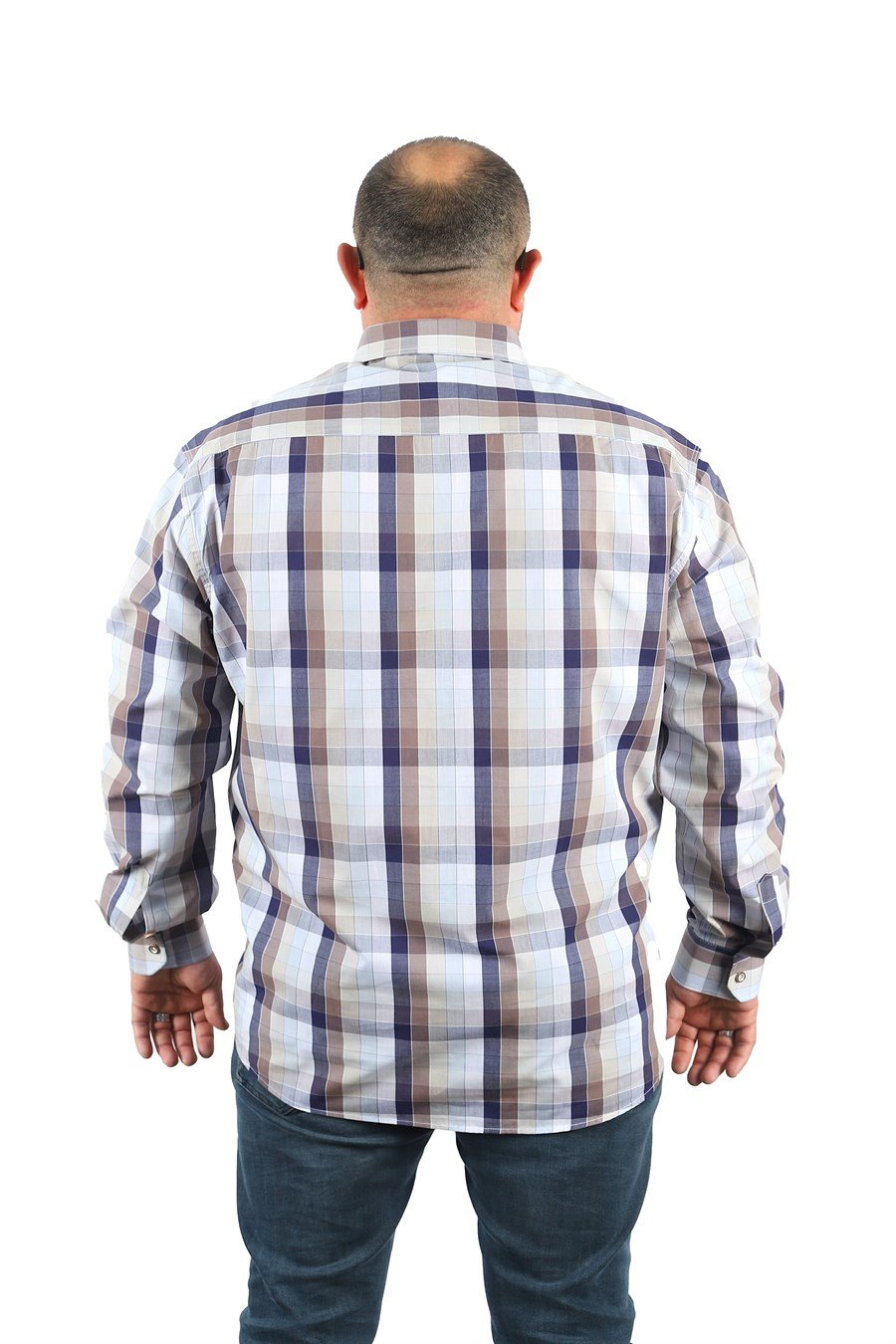 Mocgrande Büyük Beden Erkek Küçük Kareli Gömlek 23361 LACIVERT