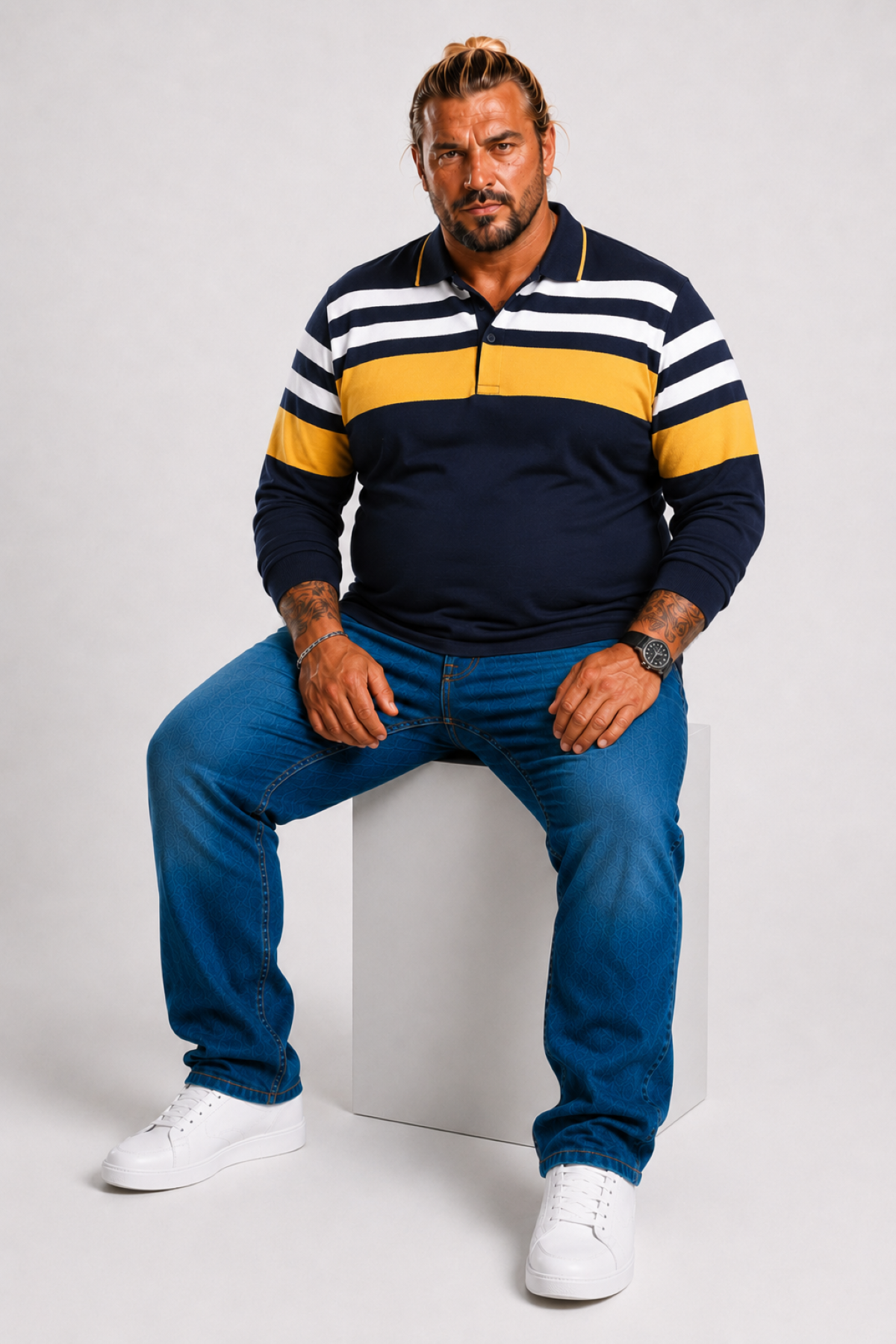 MocGrande Büyük Beden Erkek Polo Yaka Sweatshirt 22404 LACIVERT