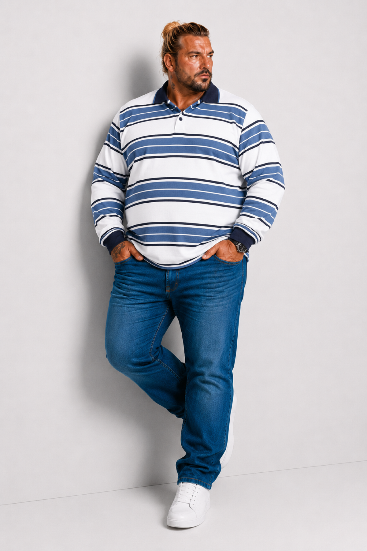 MocGrande Büyük Beden Erkek Polo Yaka Selanik Sweatshirt 22405 INDIGO