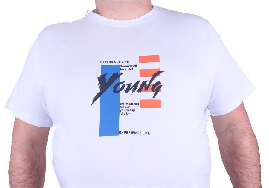 Mocgrande Büyük Beden Erkek Sıfır Yaka Tişört Young 23124 BEYAZ