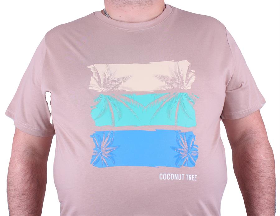 Mocgrande Büyük Beden Erkek Sıfır Yaka Tişört Coconut Tree 23118 BEJ