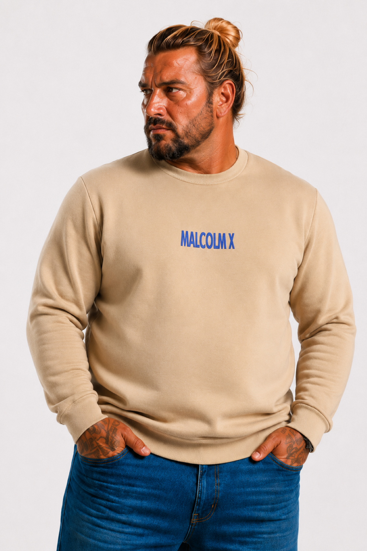 Mocgrande Büyük Beden Erkek Sweat MalcolmX 22735 BEJ