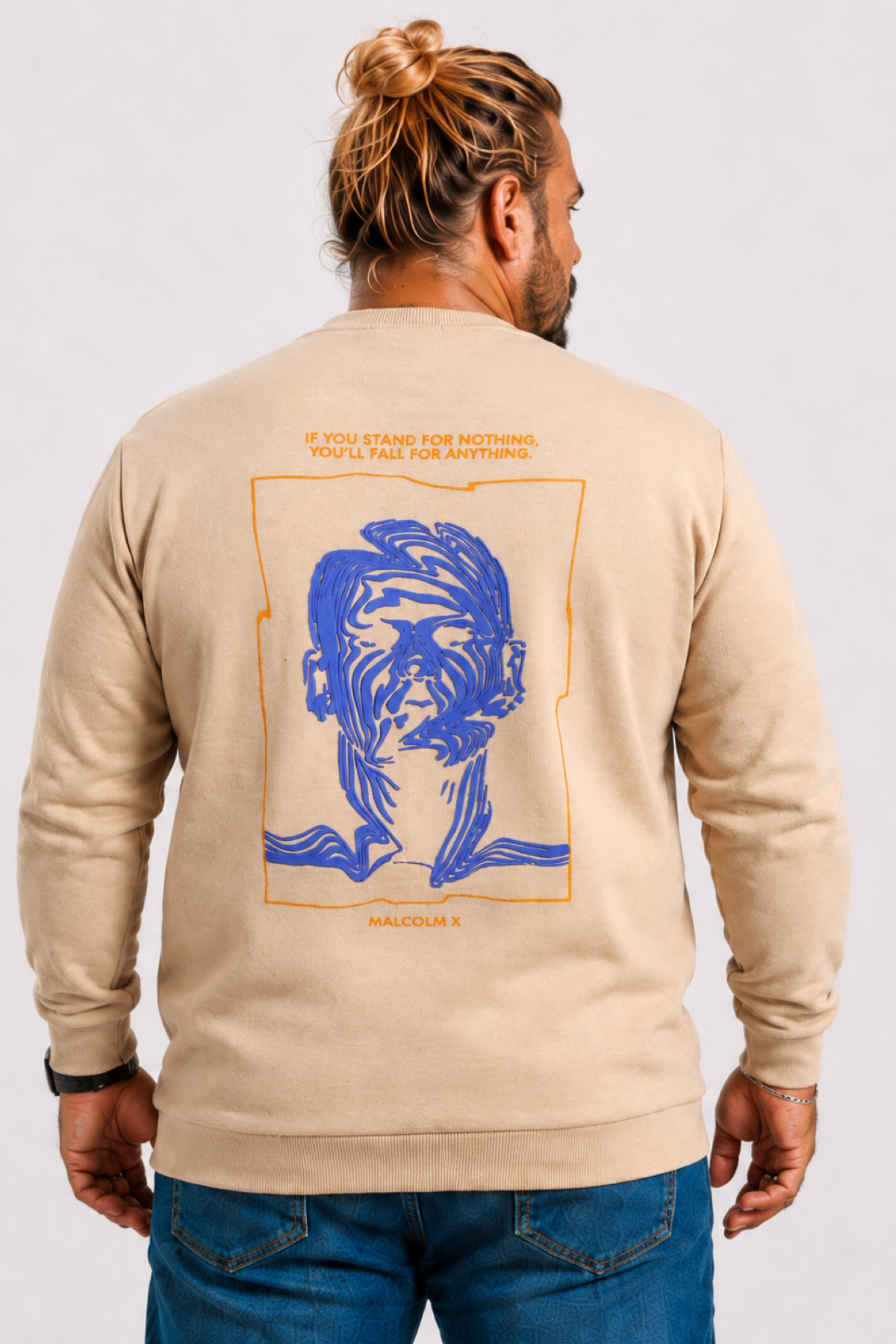 Mocgrande Büyük Beden Erkek Sweat MalcolmX 22735 BEJ