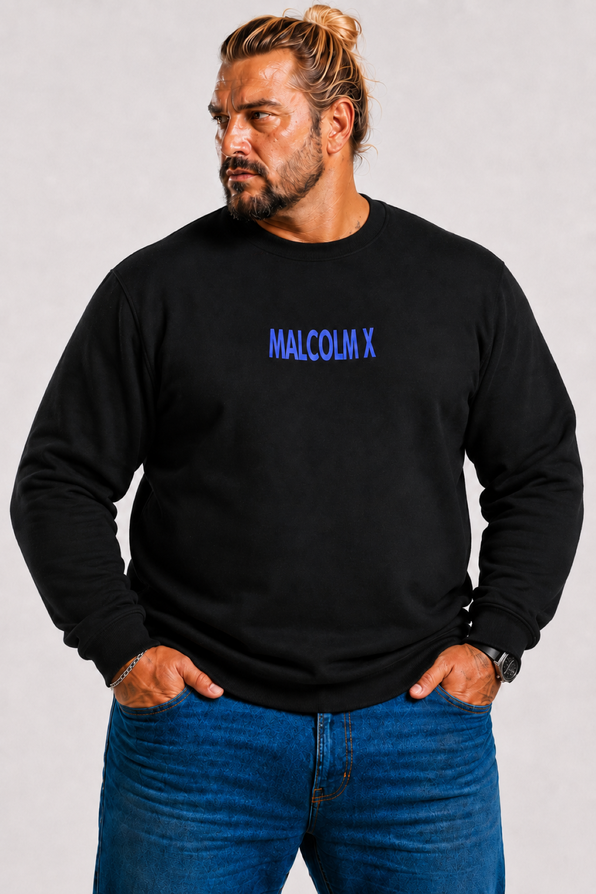 Mocgrande Büyük Beden Erkek Sweat MalcolmX 22735 SIYAH