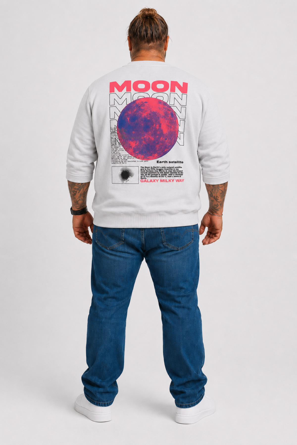 Mocgrande Büyük Beden Erkek Sweat Moon 22731 Taş Gri