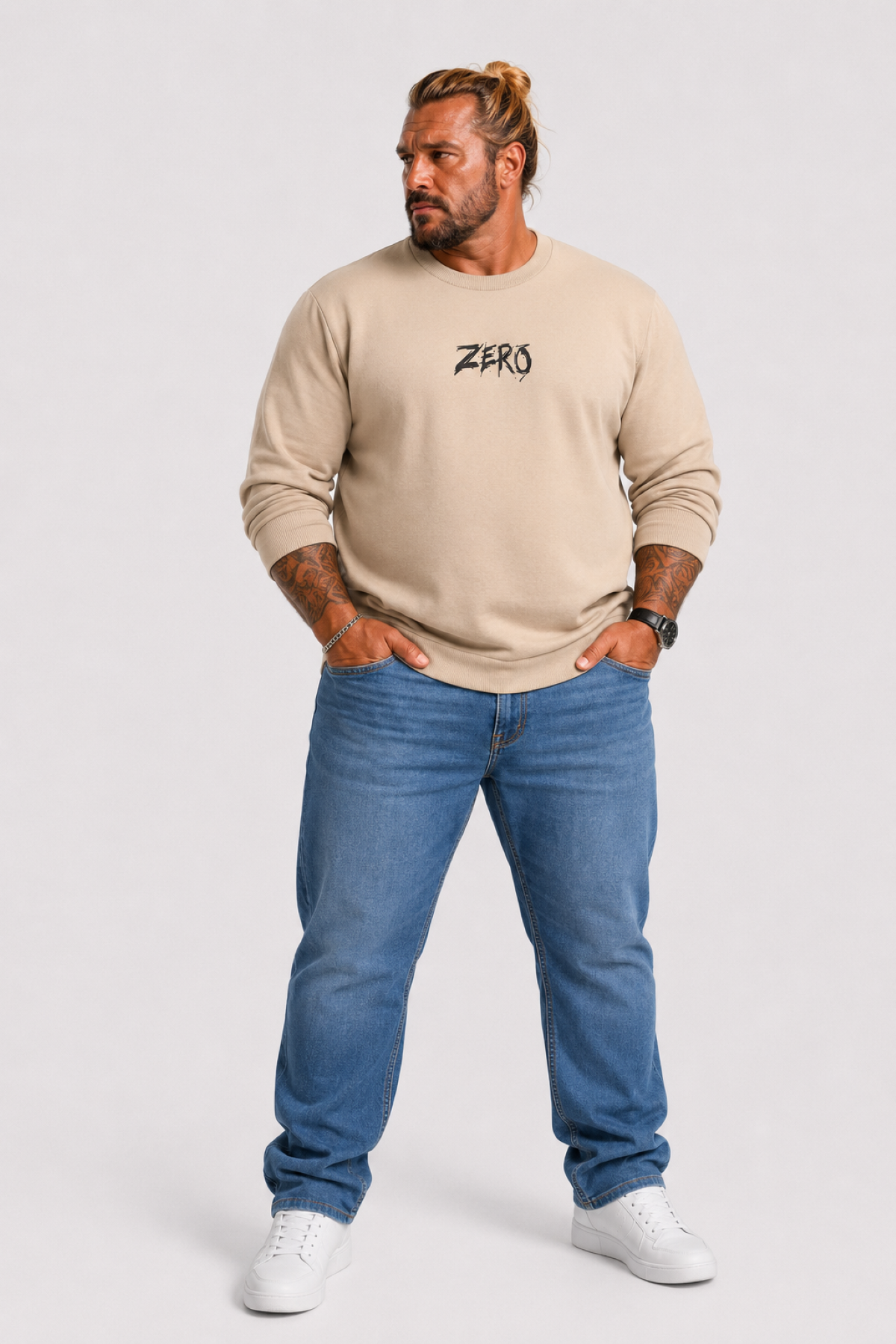Mocgrande Büyük Beden Erkek Sweat Zero 22732 BEJ