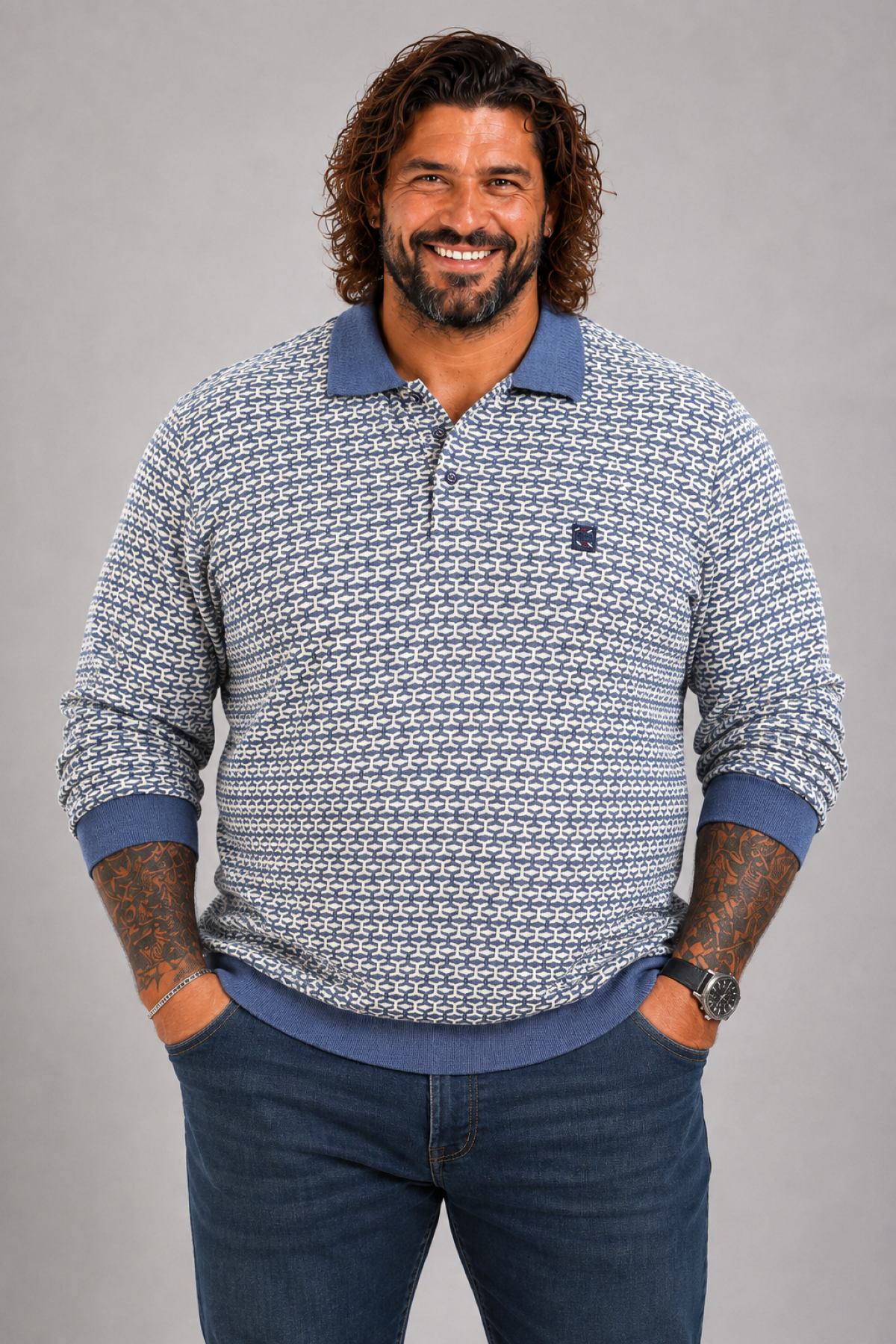 MocGrande Büyük Beden Erkek Sweatshirt Polo Yaka 22714 INDIGO