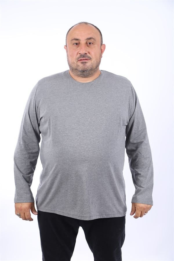 MocGrande Büyük Beden Erkek Tişört Uzun Kol Bisiklet Yaka