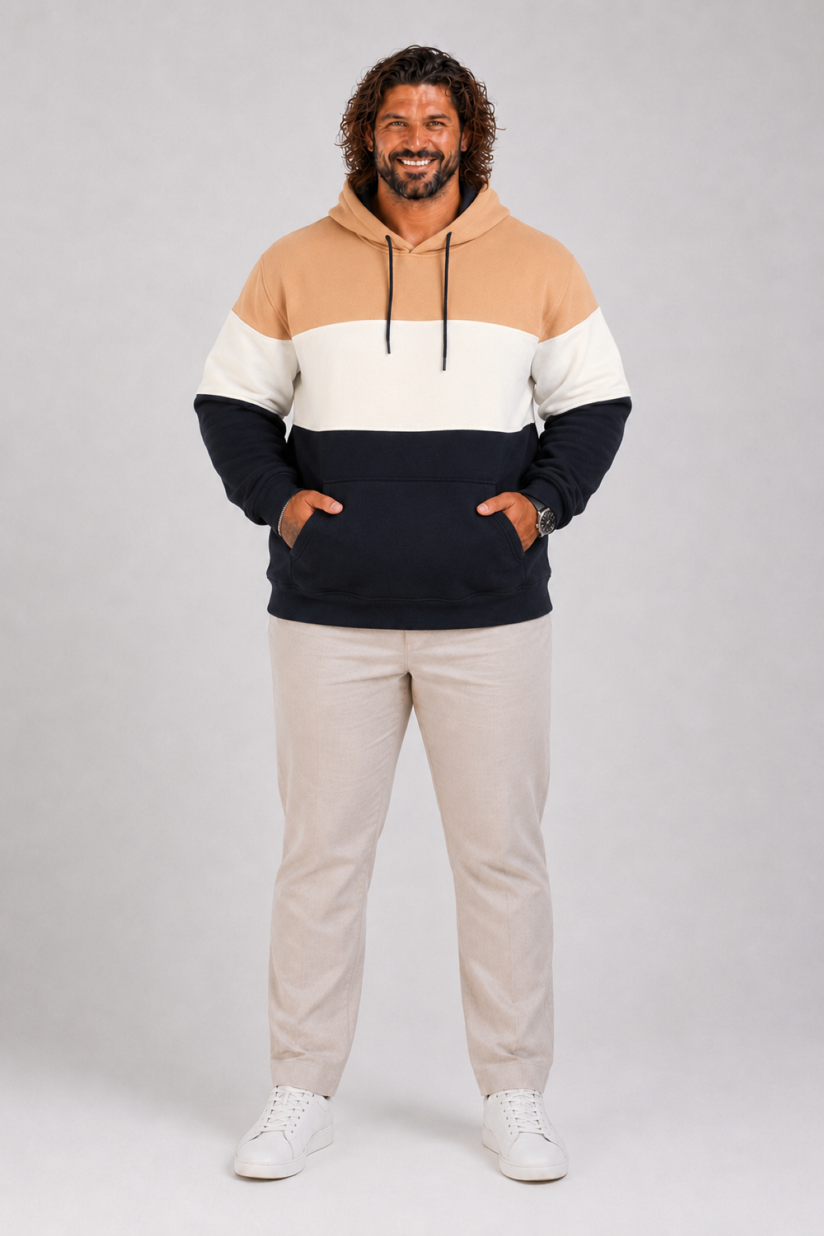 Mocgrande Büyük Beden Kapüşonlu 3ip Sweat MG 25725 TABA