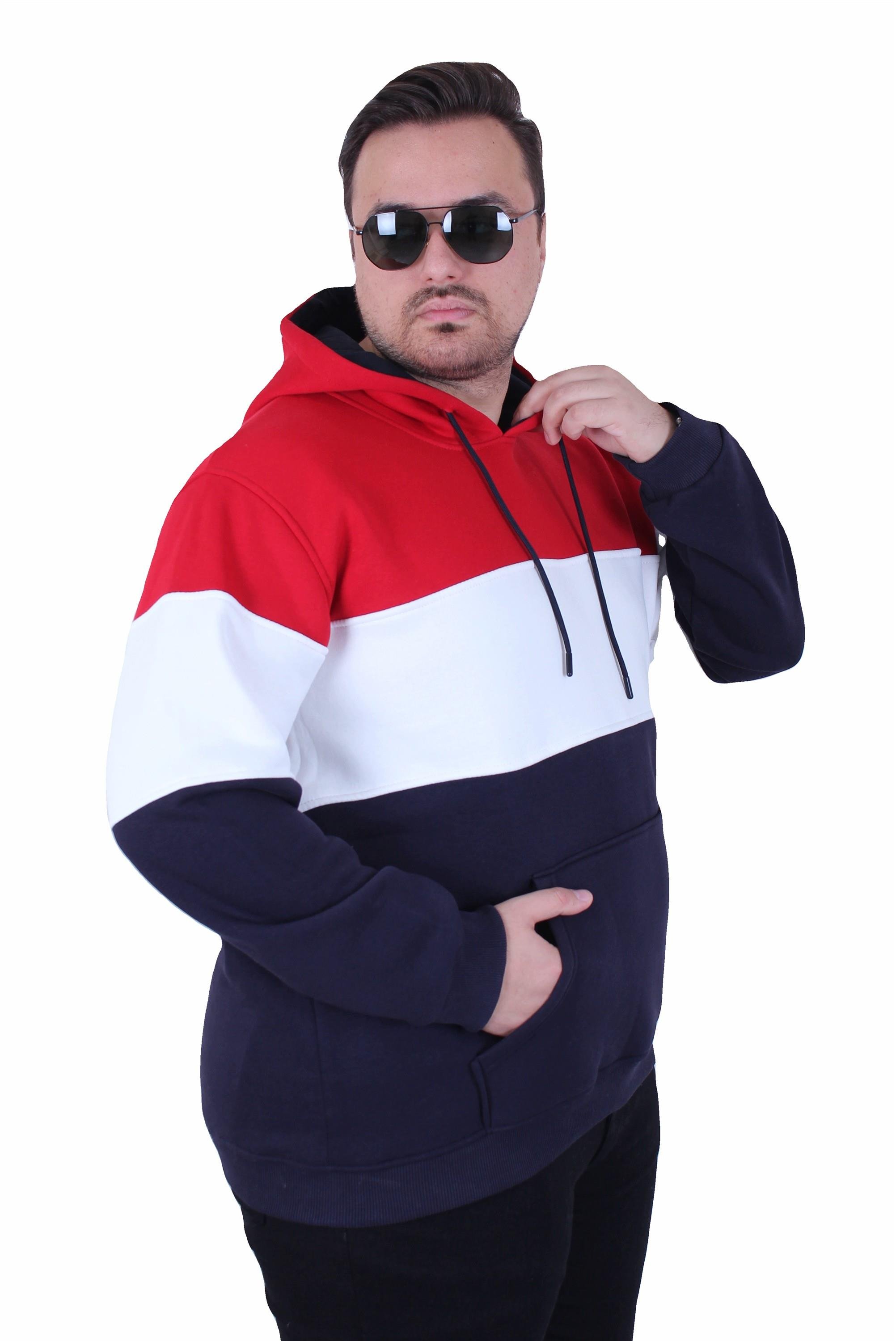 Mocgrande Büyük Beden Kapüşonlu 3ip Sweat MG 25725 KIRMIZI