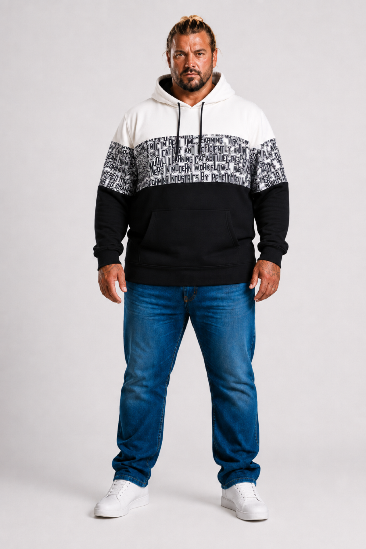 MocGrande Büyük Beden Kapüşonlu 3ip Sweat Transforming 25713 BEJ