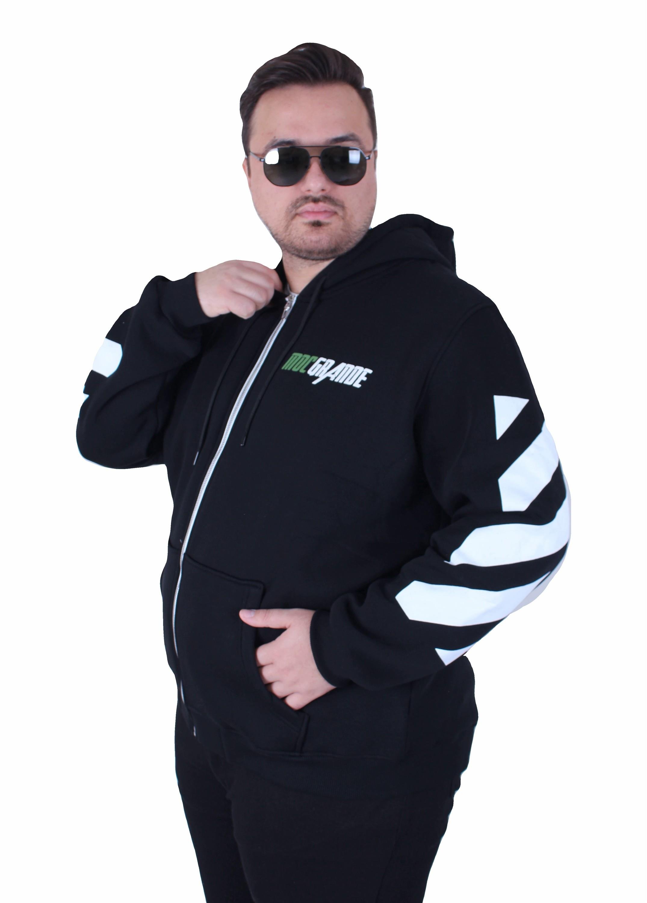 MocGrande Büyük Beden Kapüşonlu Fermuarlı 3ip Sweat MG 25718 SIYAH