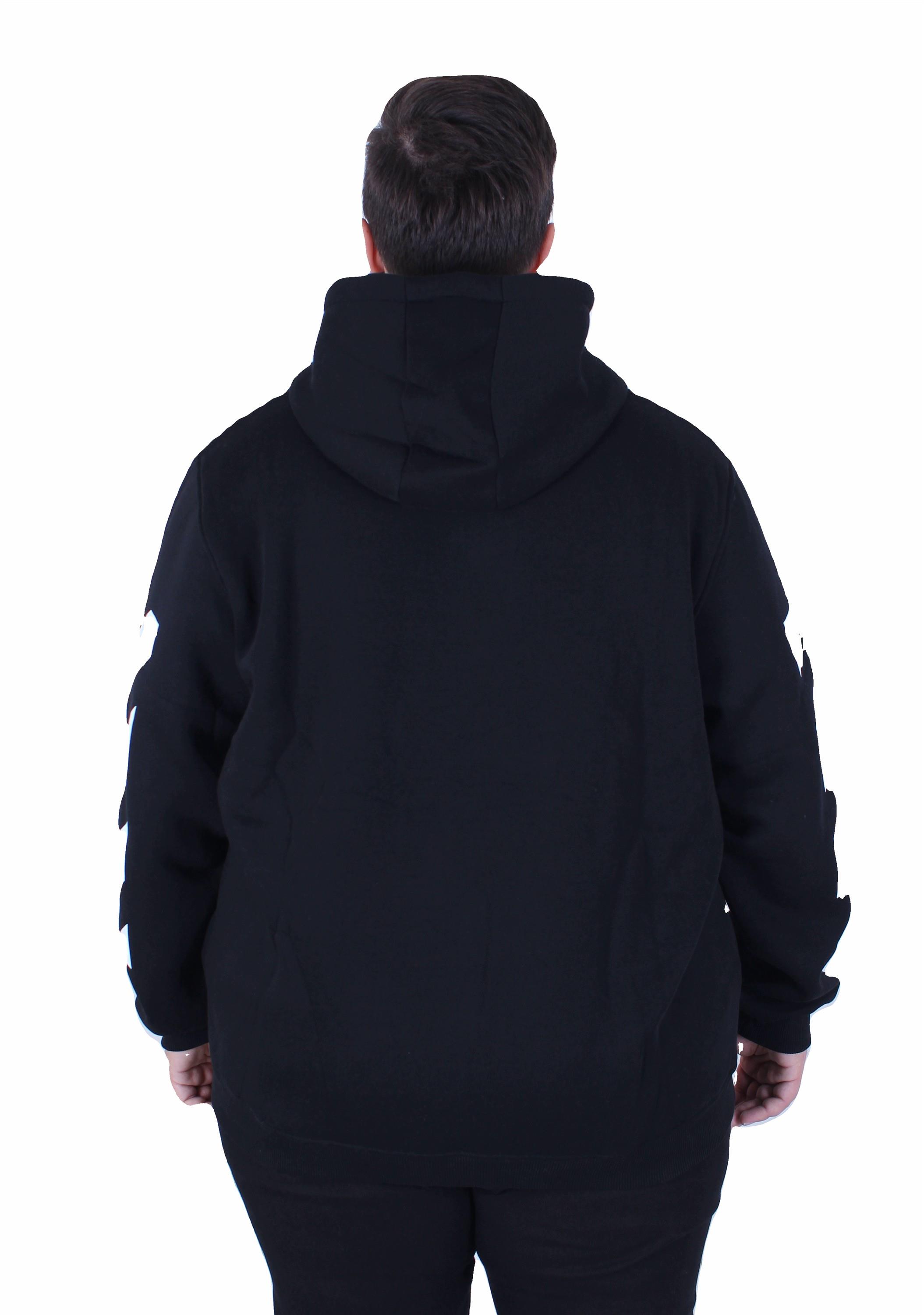 MocGrande Büyük Beden Kapüşonlu Fermuarlı 3ip Sweat MG 25718 SIYAH