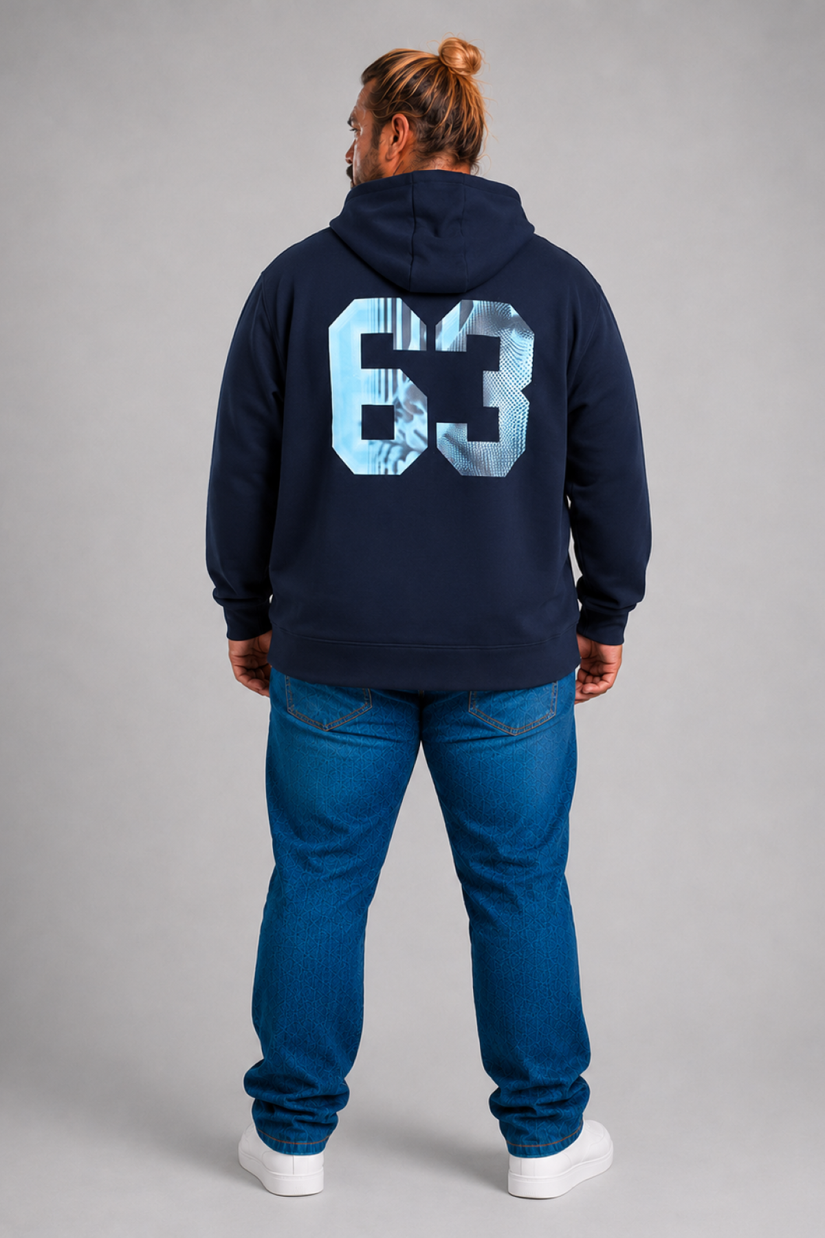 MocGrande Büyük Beden Kapüşonlu Sweat Double Face Sixty Three 25704 LACIVERT