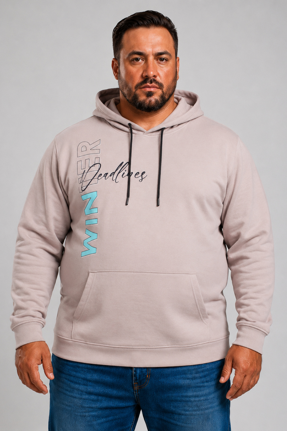 MocGrande Büyük Beden Kapüşonlu Sweat Double Face Winter 25700 BEJ