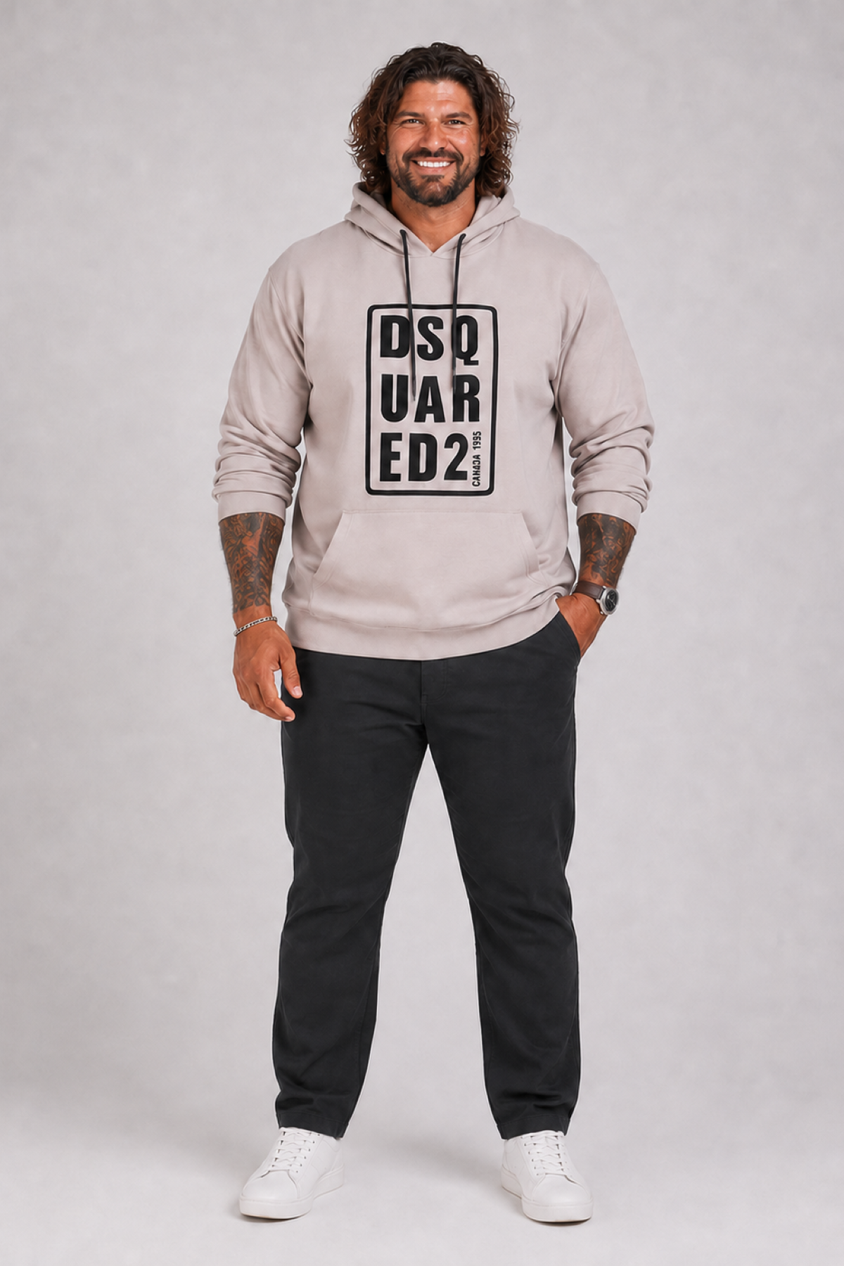MocGrande Büyük Beden Kapüşonlu Sweat Double Face DSQ 25712 BEJ