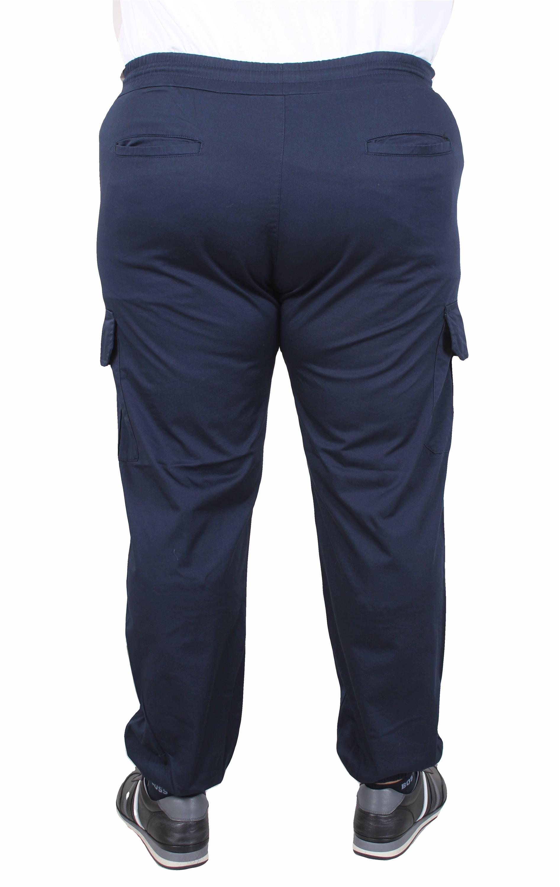 Mocgrande Büyük Beden Keten Komando Pantolon Likralı Yan Cep Paça Lastikli 11953 LACIVERT