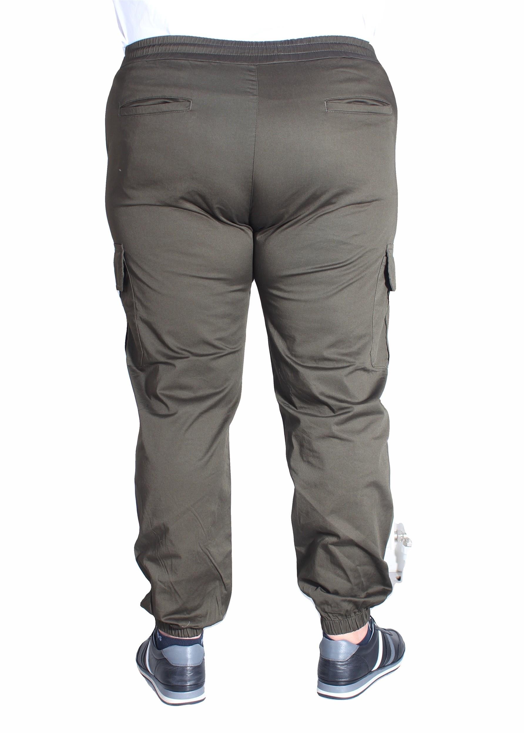 Mocgrande Büyük Beden Keten Komando Pantolon Likralı Yan Cep Paça Lastikli 11953 HAKI