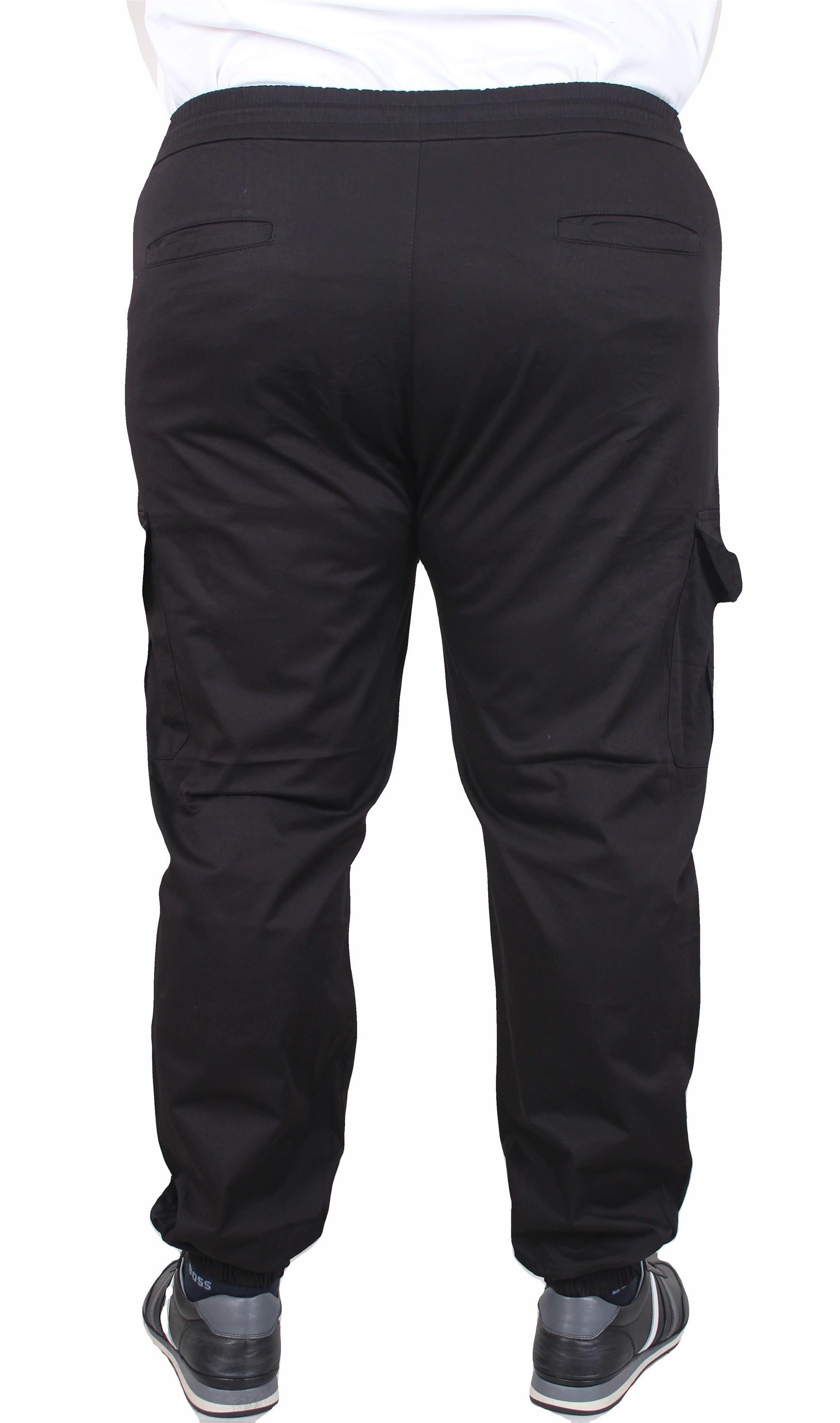 Mocgrande Büyük Beden Keten Komando Pantolon Likralı Yan Cep Paça Lastikli 11953 SIYAH