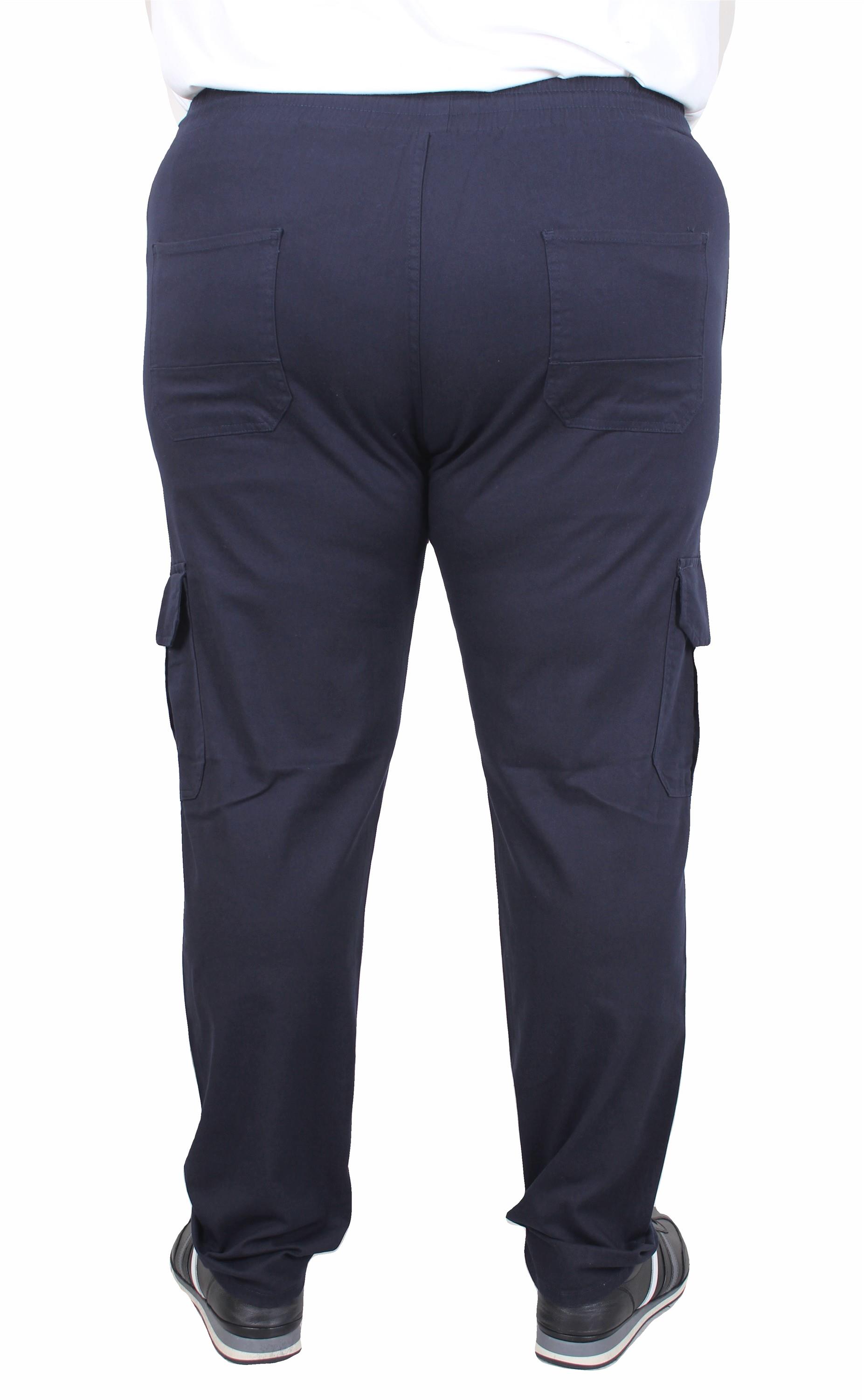 Mocgrande Büyük Beden Keten Komando Pantolon Likralı Yan Cep Jogger 11952 LACIVERT