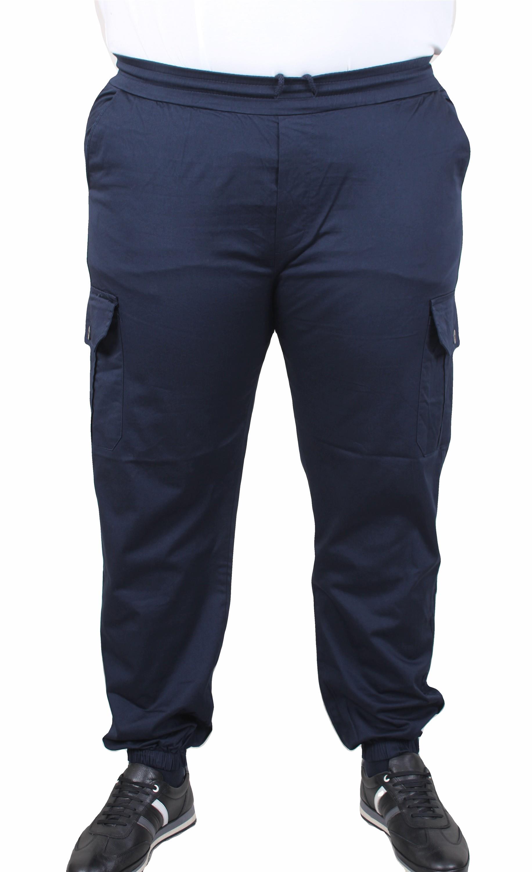 Mocgrande Büyük Beden Keten Komando Pantolon Likralı Yan Cep Paça Lastikli 11953 LACIVERT