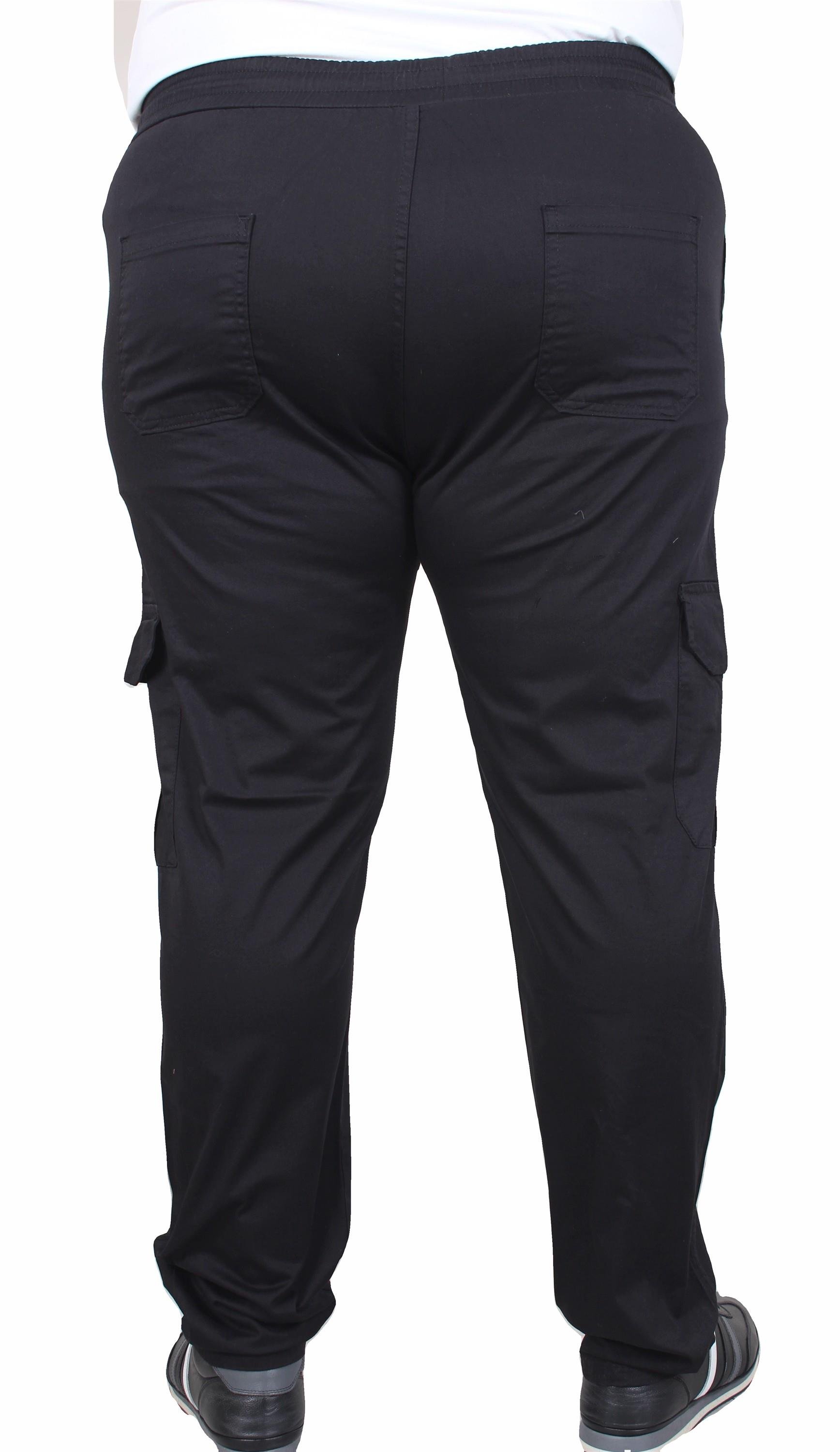 Mocgrande Büyük Beden Keten Komando Pantolon Likralı Yan Cep Jogger 11952 SIYAH