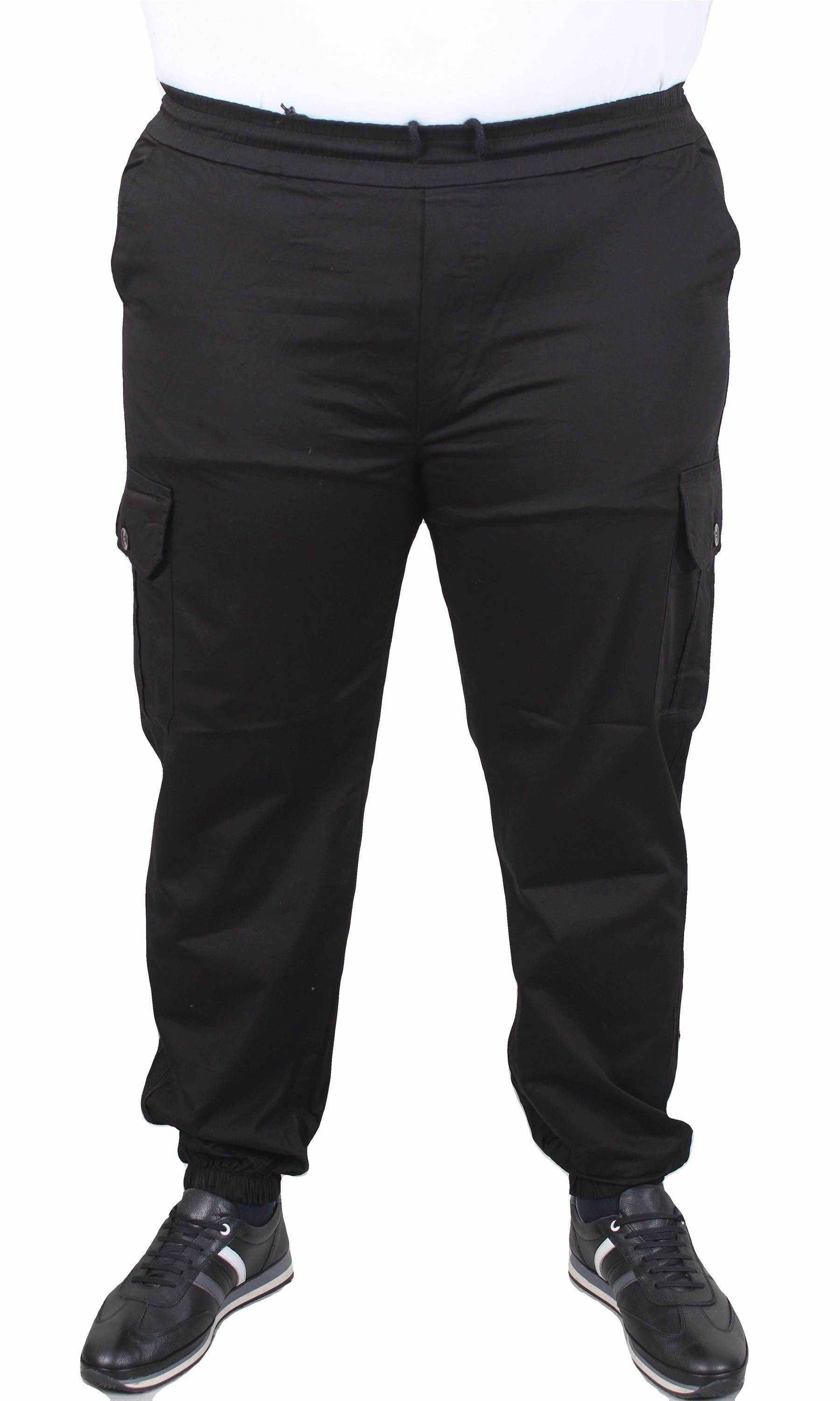 Mocgrande Büyük Beden Keten Komando Pantolon Likralı Yan Cep Paça Lastikli 11953 SIYAH