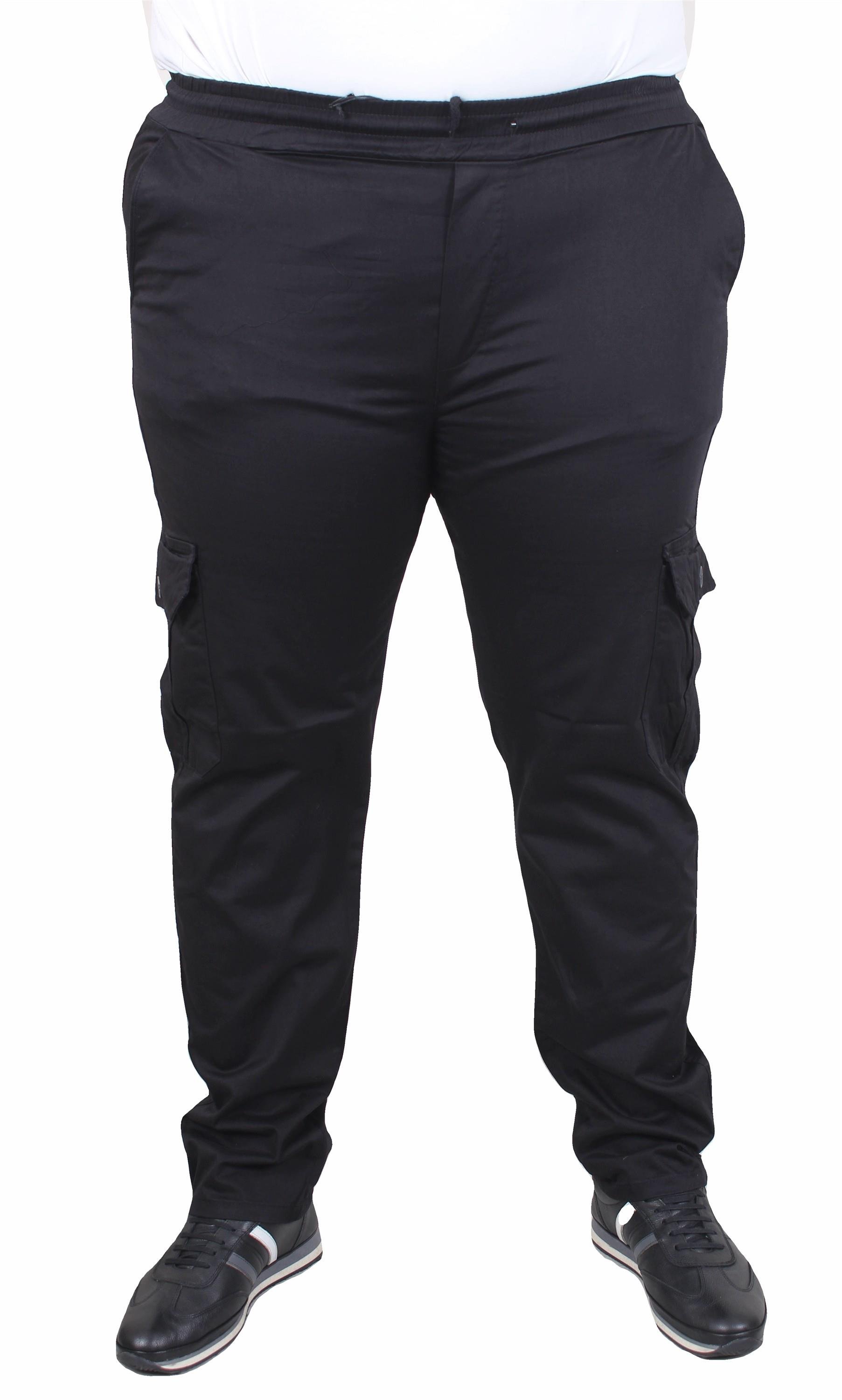 Mocgrande Büyük Beden Keten Komando Pantolon Likralı Yan Cep Jogger 11952 SIYAH