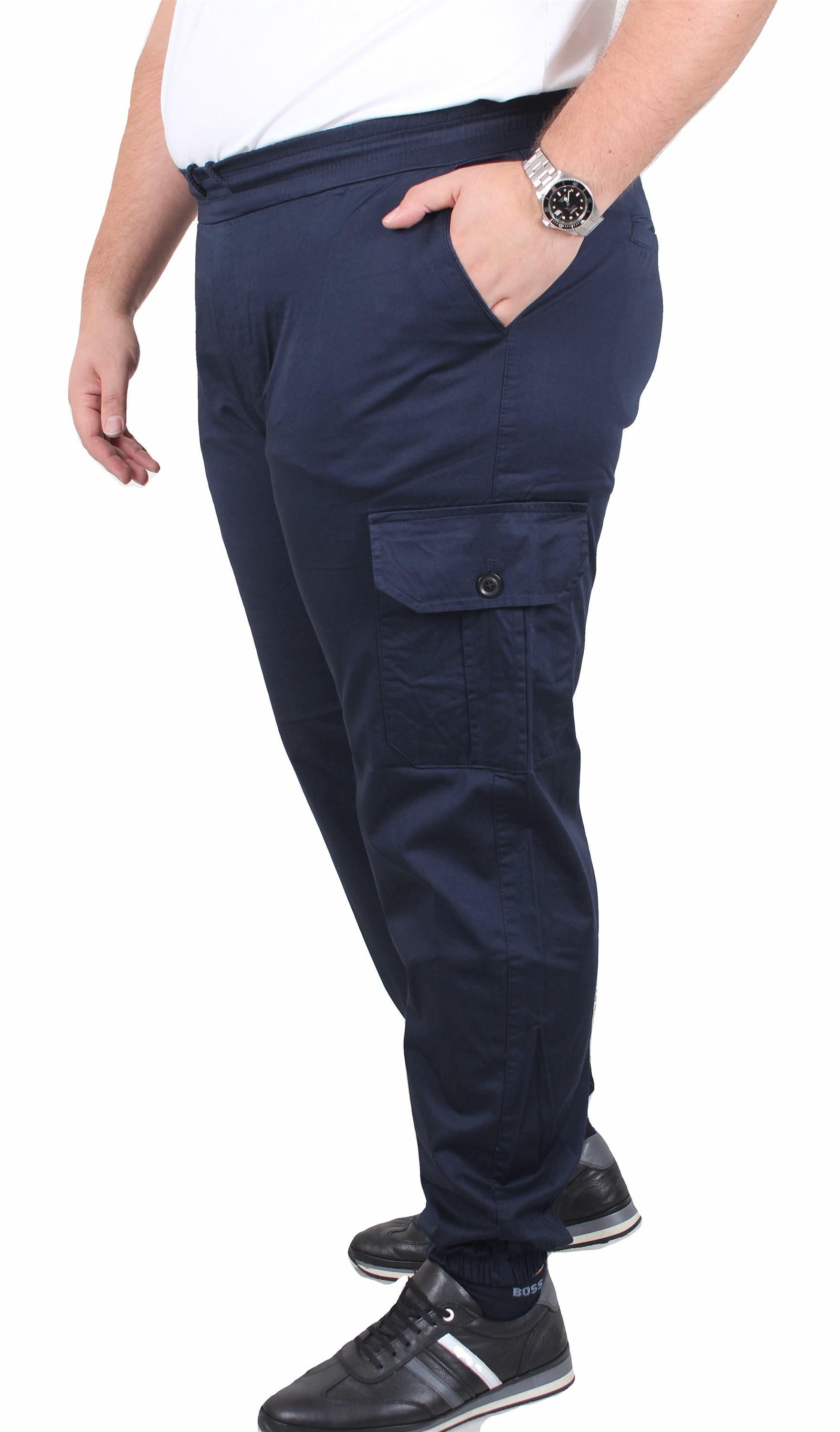 Mocgrande Büyük Beden Keten Komando Pantolon Likralı Yan Cep Paça Lastikli 11953 LACIVERT