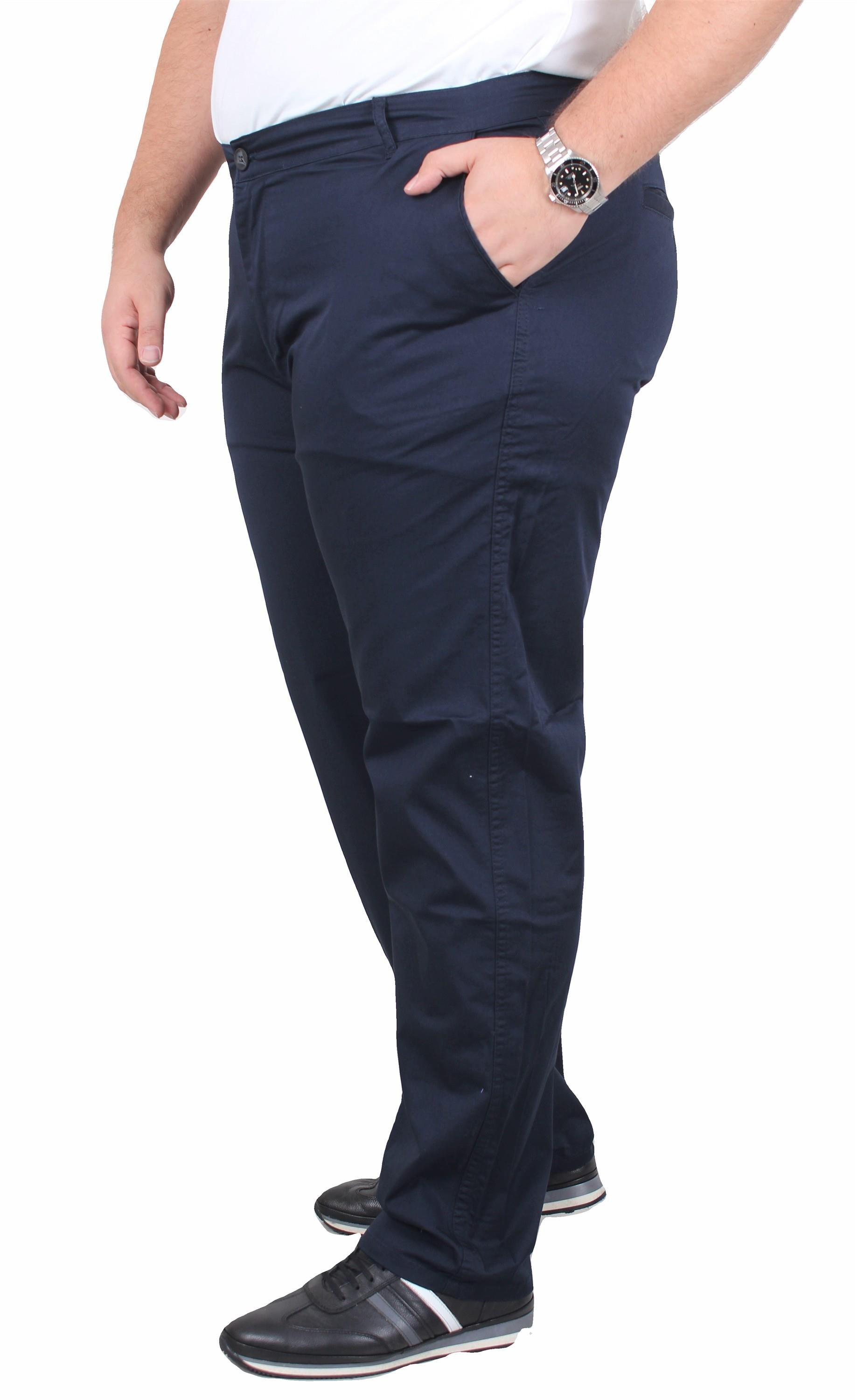 Mocgrande Büyük Beden Keten Pantolon Likralı Yan Cep Çino 11951 LACIVERT