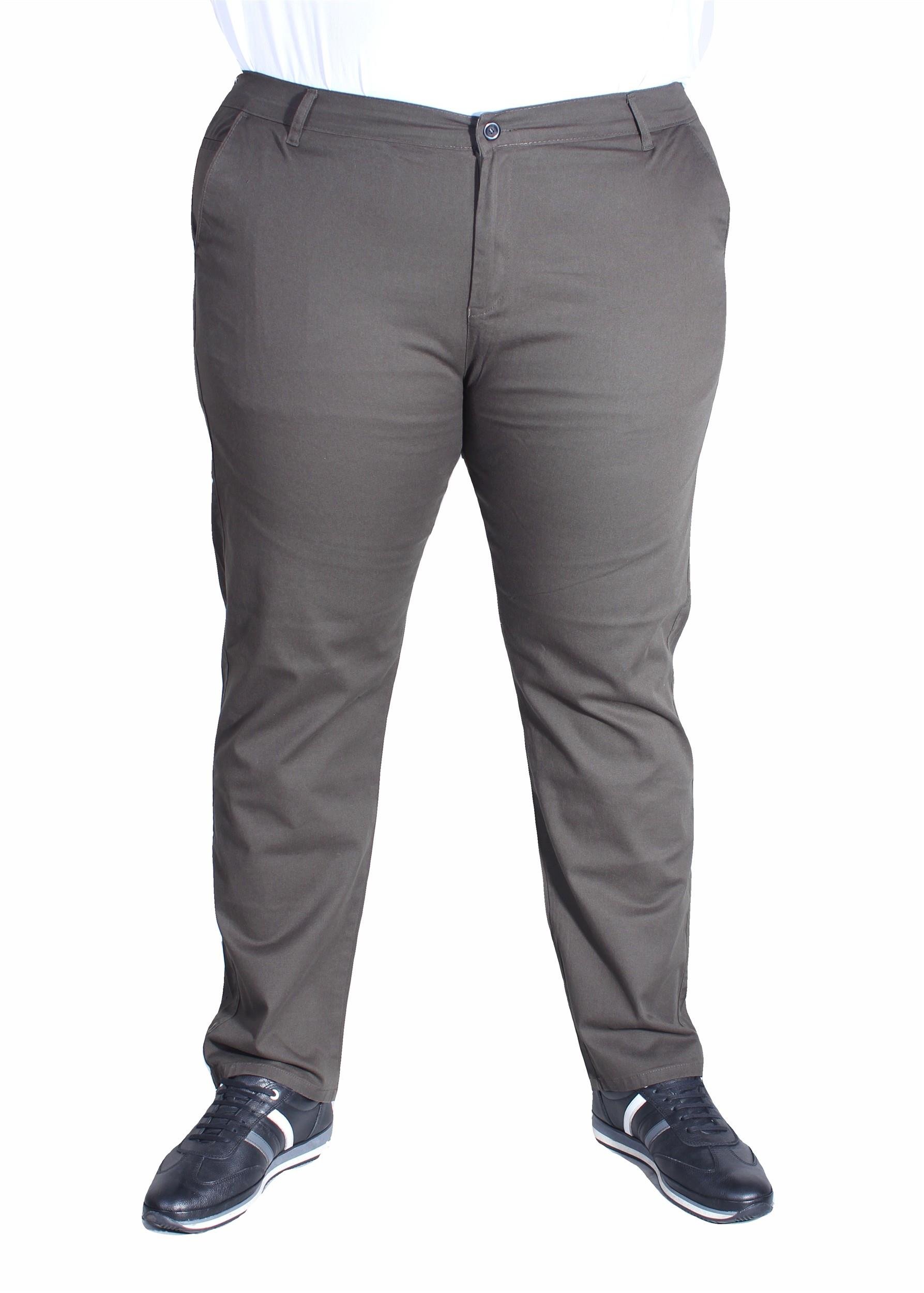 Mocgrande Büyük Beden Keten Pantolon Likralı Yan Cep Çino 11951 HAKI