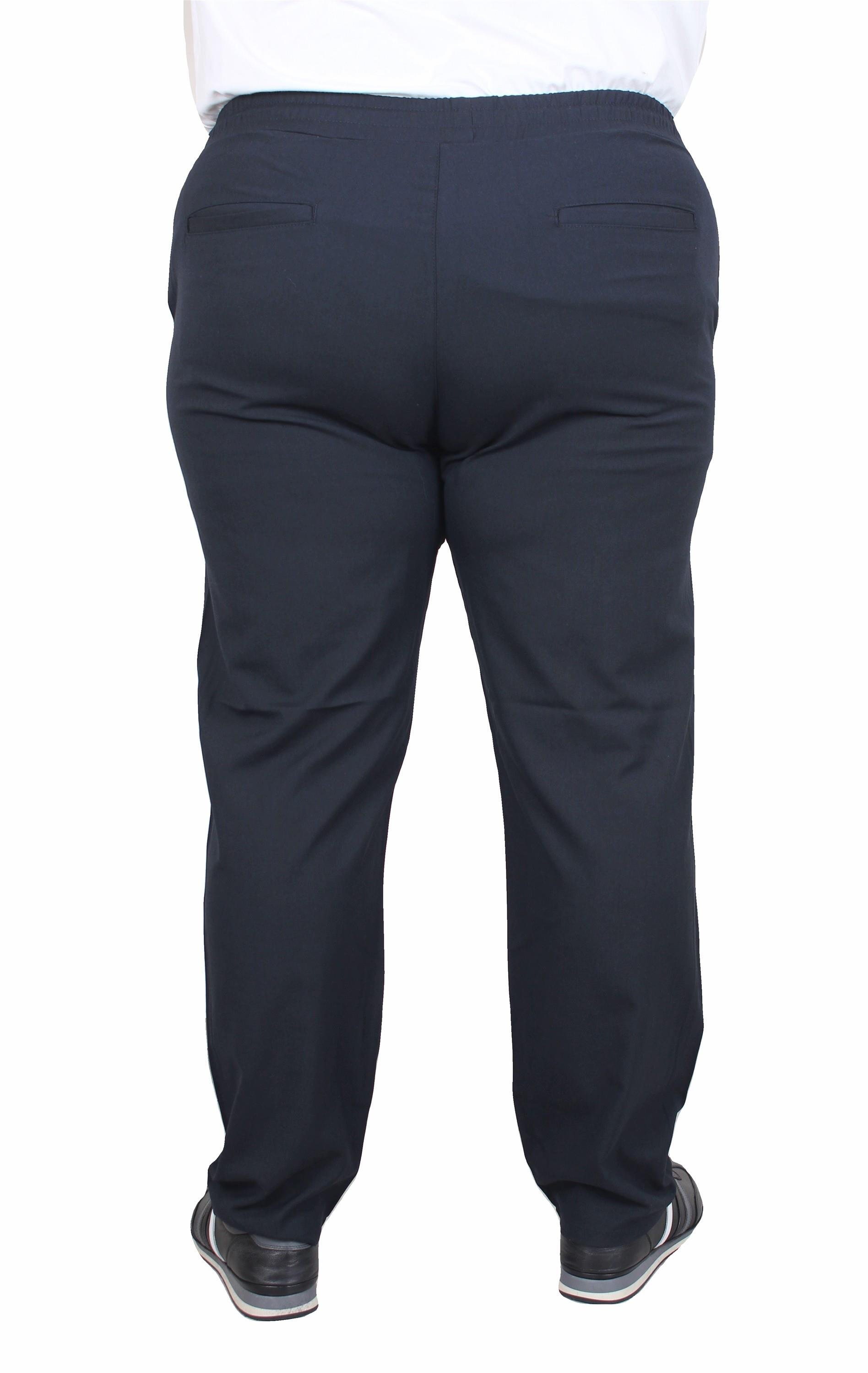 Mocgrande Büyük Beden Keten Pantolon Likralı Yan Cep Bel Lastikli 11950 LACIVERT