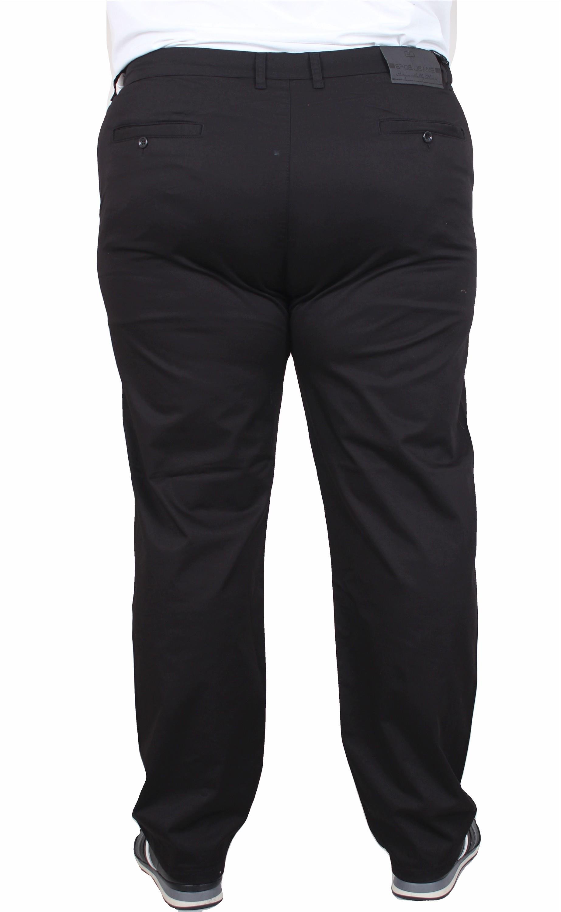 Mocgrande Büyük Beden Keten Pantolon Likralı Yan Cep Çino 11951 SIYAH