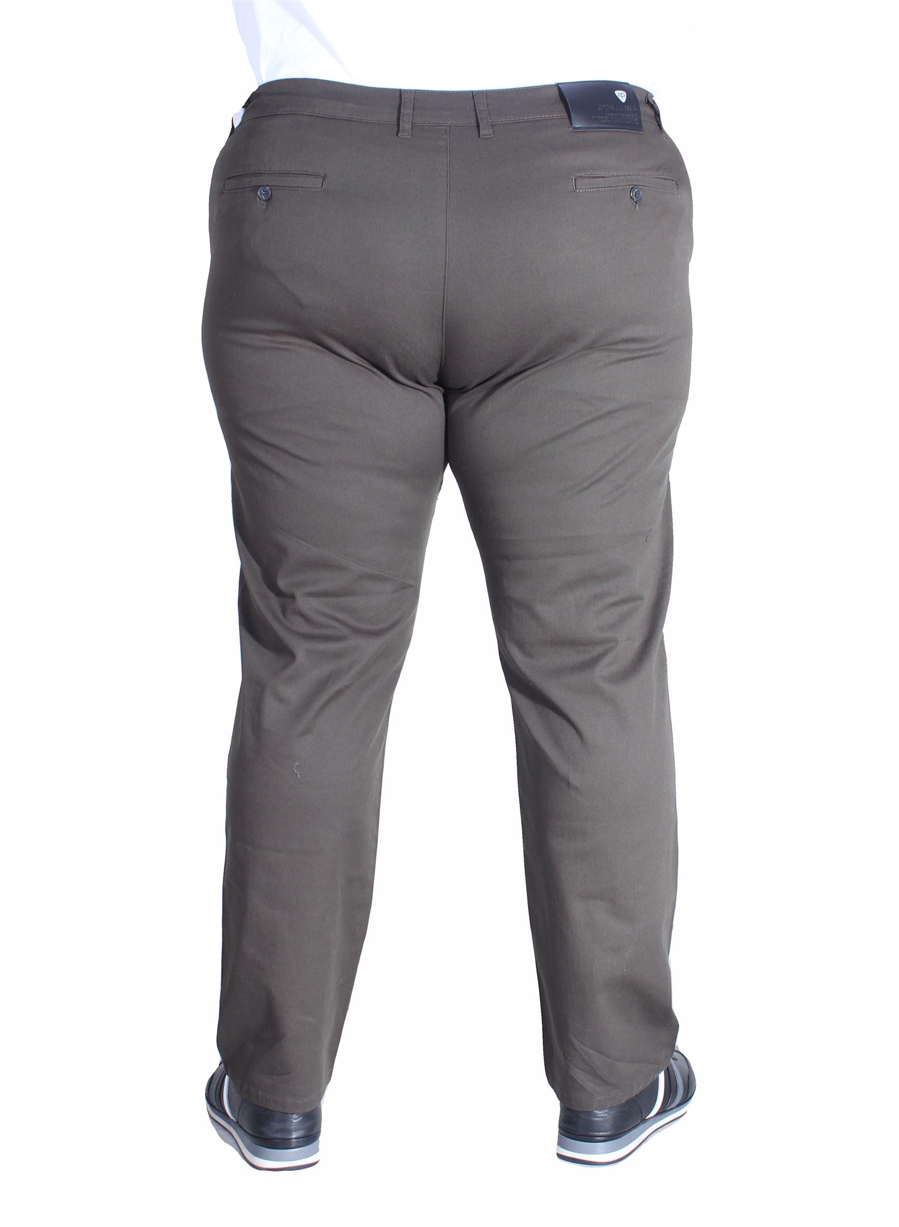 Mocgrande Büyük Beden Keten Pantolon Likralı Yan Cep Çino 11951 HAKI