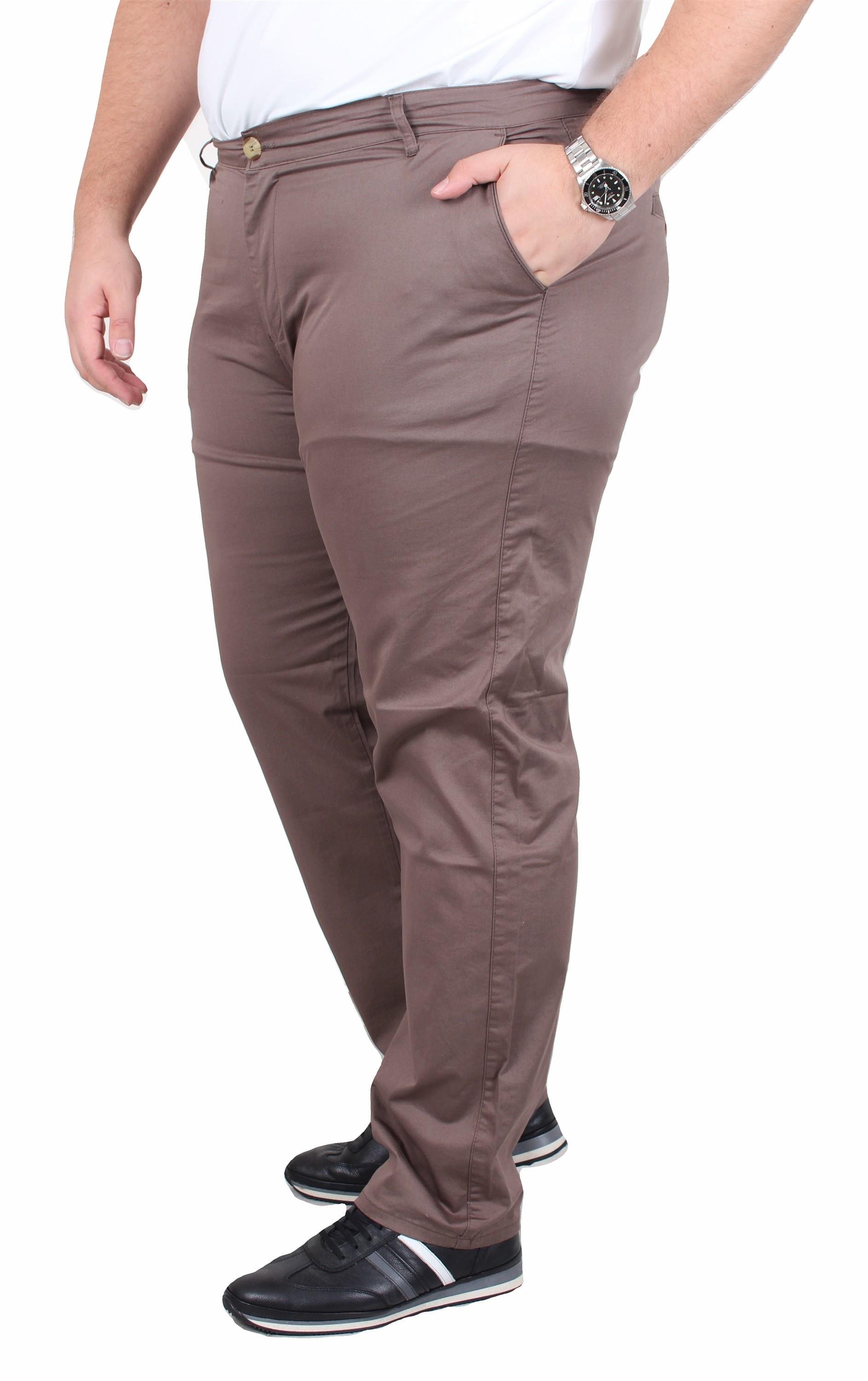 Mocgrande Büyük Beden Keten Pantolon Likralı Yan Cep Çino 11951 TOPRAK