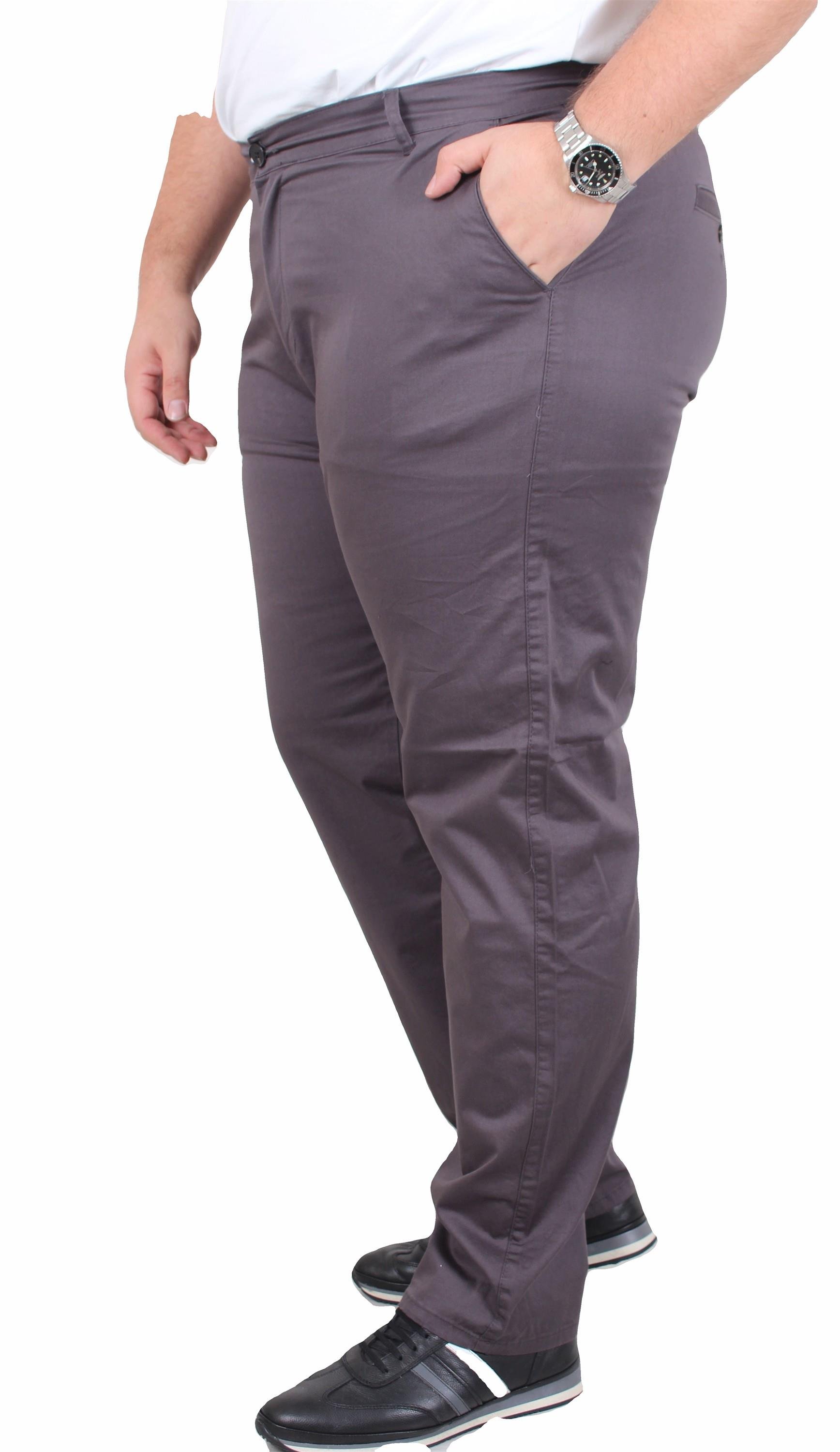 Mocgrande Büyük Beden Keten Pantolon Likralı Yan Cep Çino 11951 FUME