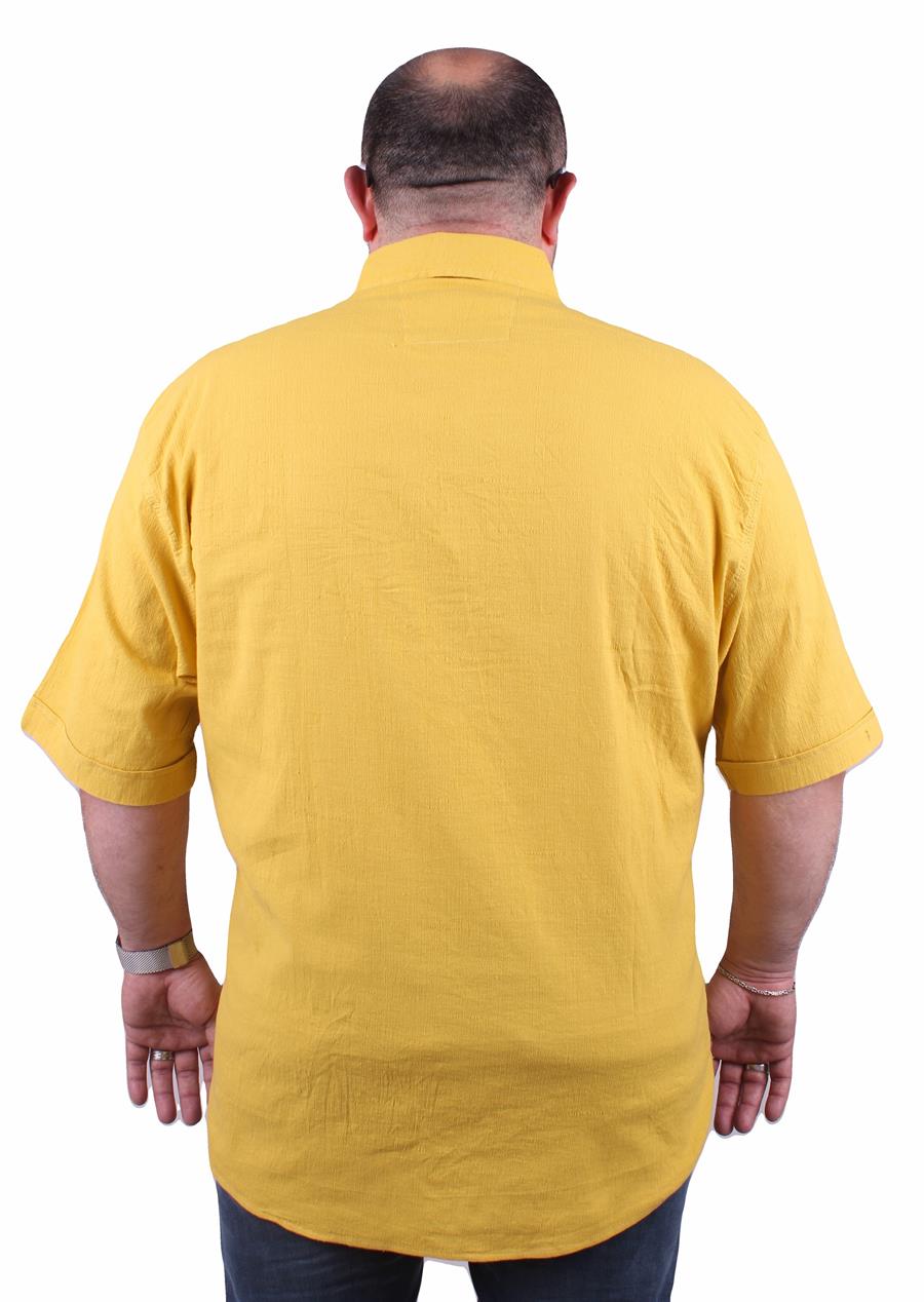 Mocgrande Büyük Beden Kısa Kol Erkek Likralı Keten Cepli Gömlek 11301 HARDAL