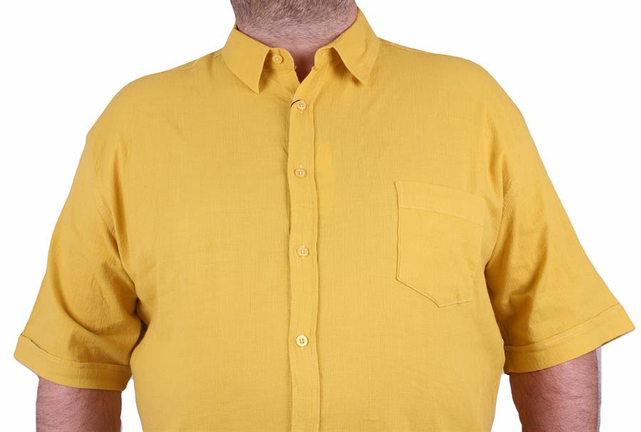 Mocgrande Büyük Beden Kısa Kol Erkek Likralı Keten Cepli Gömlek 11301 HARDAL