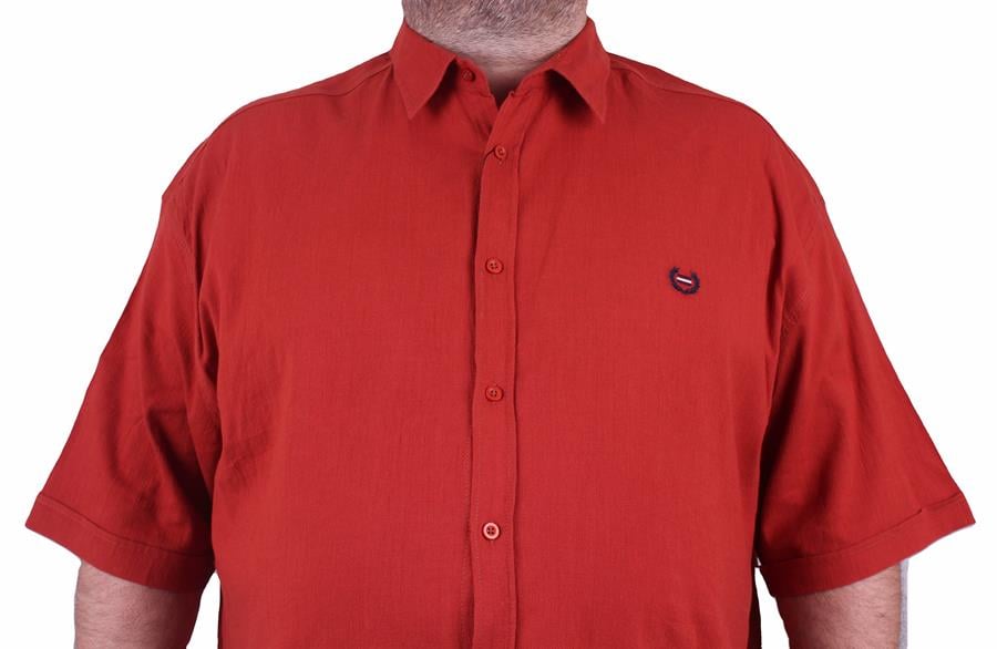 Mocgrande Büyük Beden Kısa Kol Erkek Likralı Keten Gömlek 11300 KIREMIT