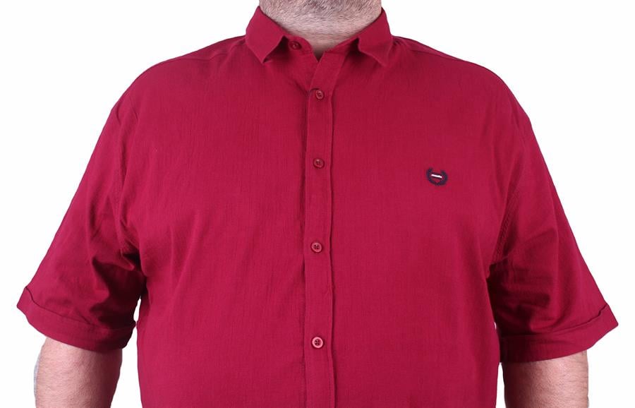 Mocgrande Büyük Beden Kısa Kol Erkek Likralı Keten Gömlek 11300 BORDO