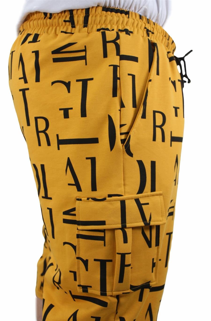 Mocgrande Büyük Beden Letter Dance Likralı Erkek Penye Şort 23608 HARDAL