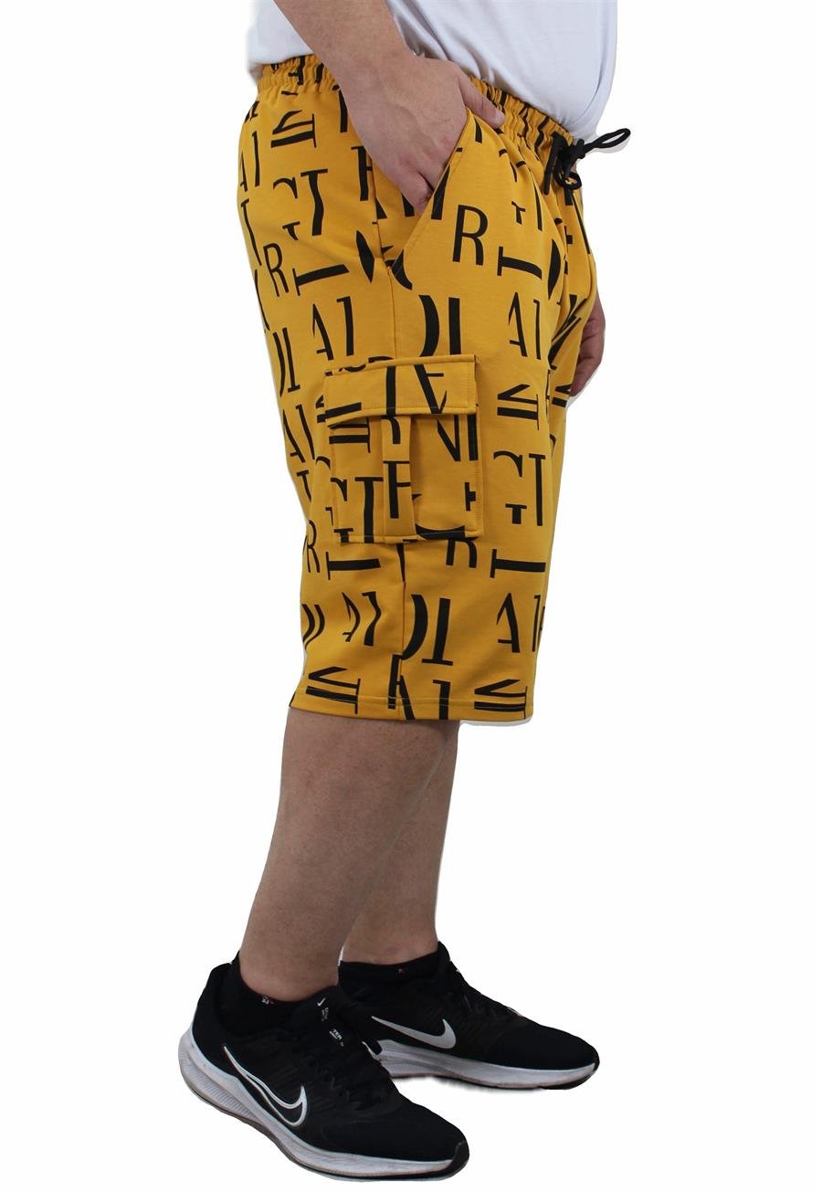 Mocgrande Büyük Beden Letter Dance Likralı Erkek Penye Şort 23608 HARDAL