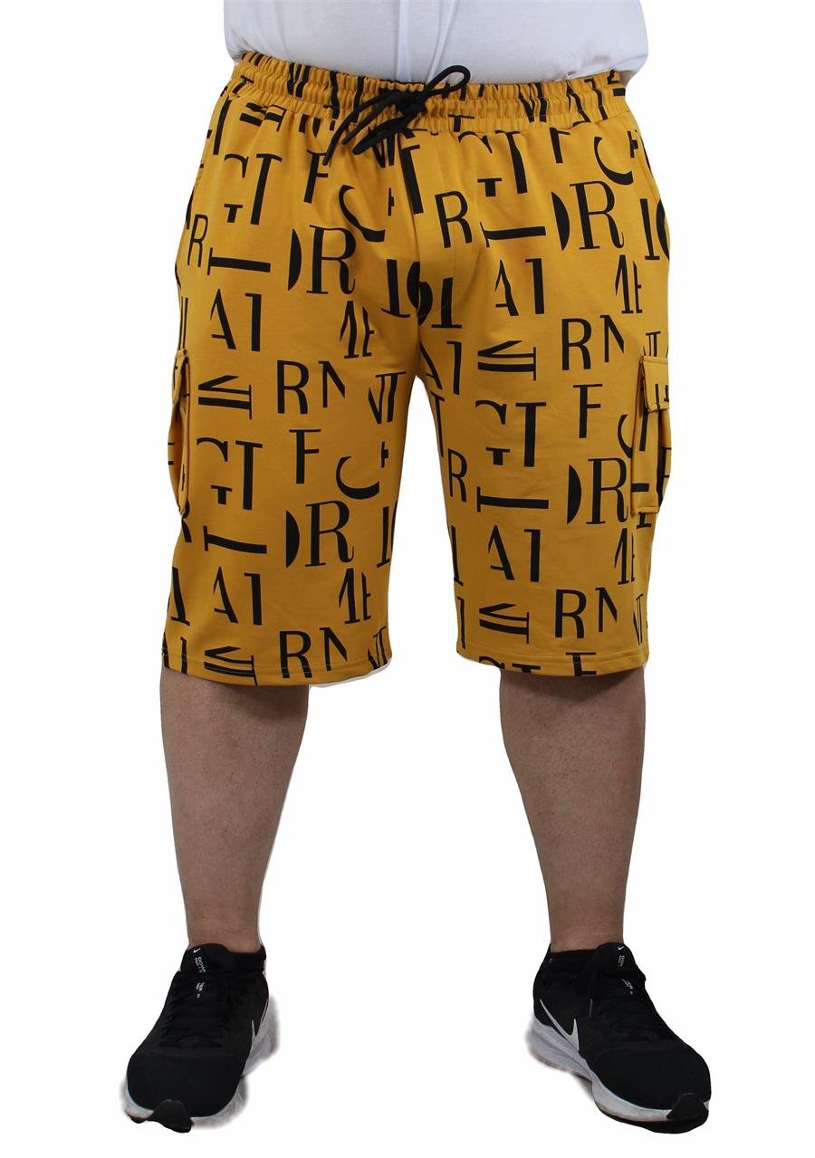 Mocgrande Büyük Beden Letter Dance Likralı Erkek Penye Şort 23608 HARDAL