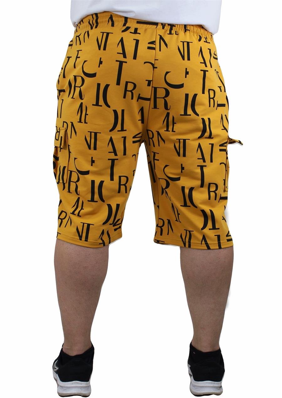 Mocgrande Büyük Beden Letter Dance Likralı Erkek Penye Şort 23608 HARDAL