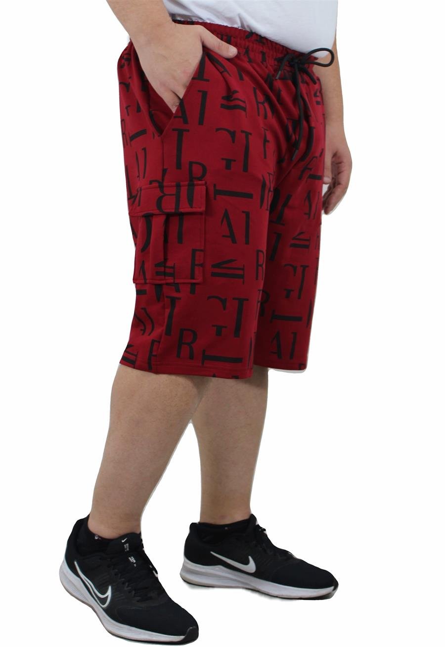 Mocgrande Büyük Beden Letter Dance Likralı Erkek Penye Şort 23608 BORDO